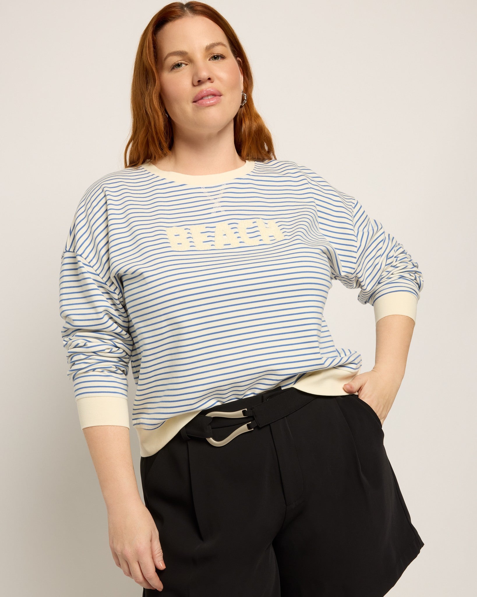 Cream/Light Blue $|& Cloud Ten Beach Striped Pullover Top - SOF Front
