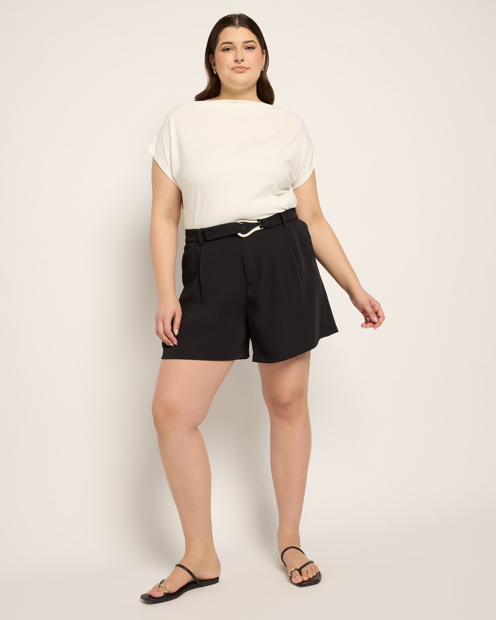 Black $|& Cloud Ten Belt Accent Pleated Shorts - UGC On Fig
