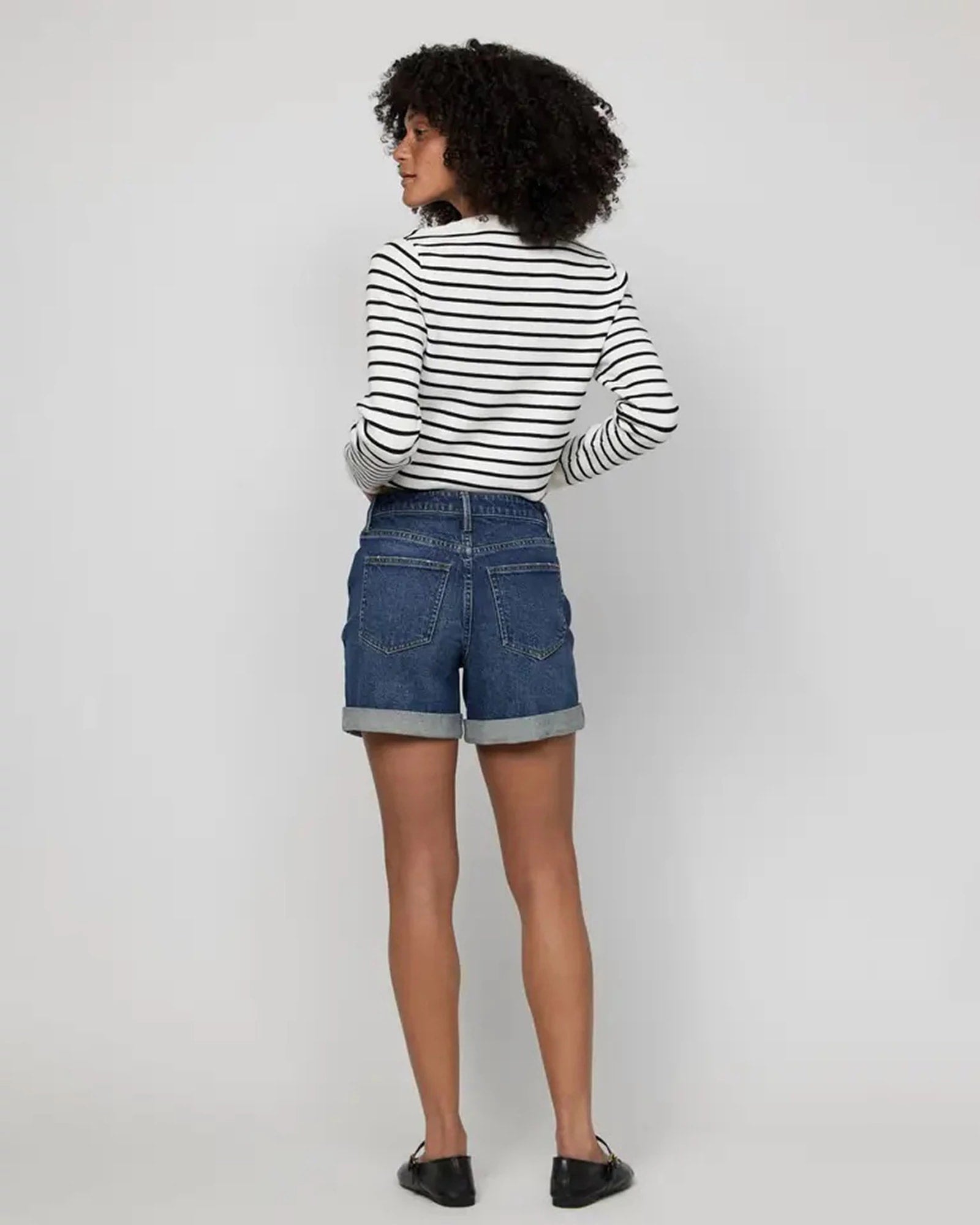Indigo Worn $|& Oliver Logan Baxter High Rise Cuffed Short - Hanger Side