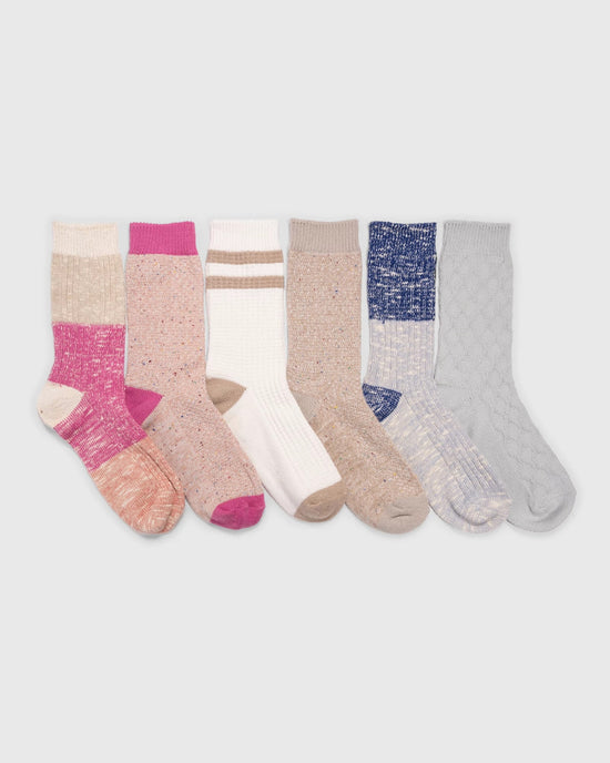 Blue/Pink $|& MUK LUKS 6 Pack Microfiber Boot Socks - VOF Detail