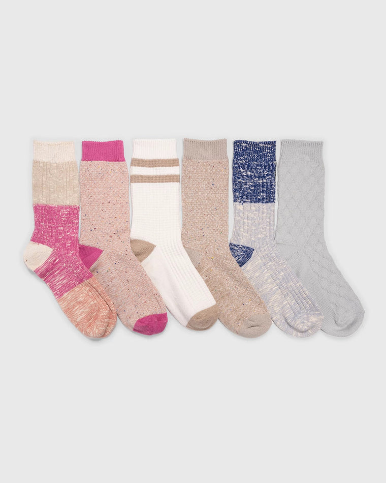 Blue/Pink $|& MUK LUKS 6 Pack Microfiber Boot Socks - VOF Detail