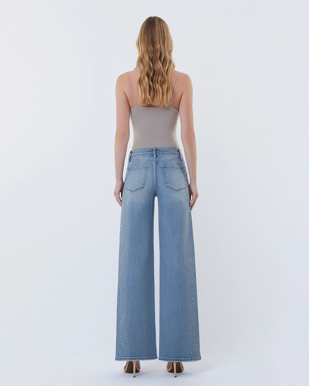 Intrigue $|& Vervet Bejeweled Mid Rise Wide Leg - Hanger Side