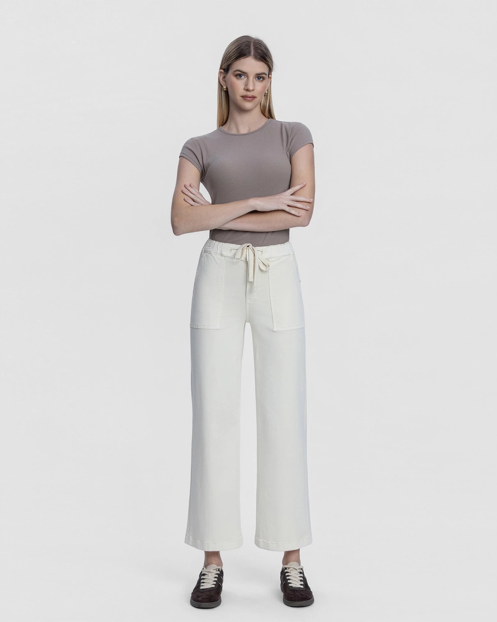 Ecru $|& Lovervet High Rise Wide Leg With Drawstring - VOF Detail