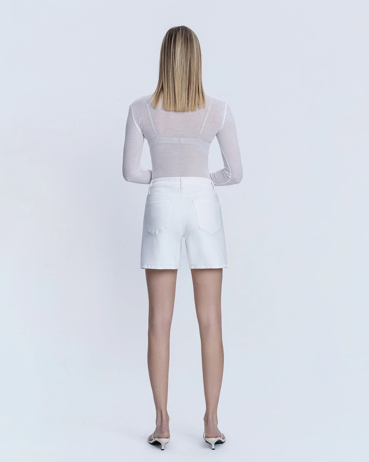 Optic White $|& Vervet High Rise Midi Shorts - Hanger Side