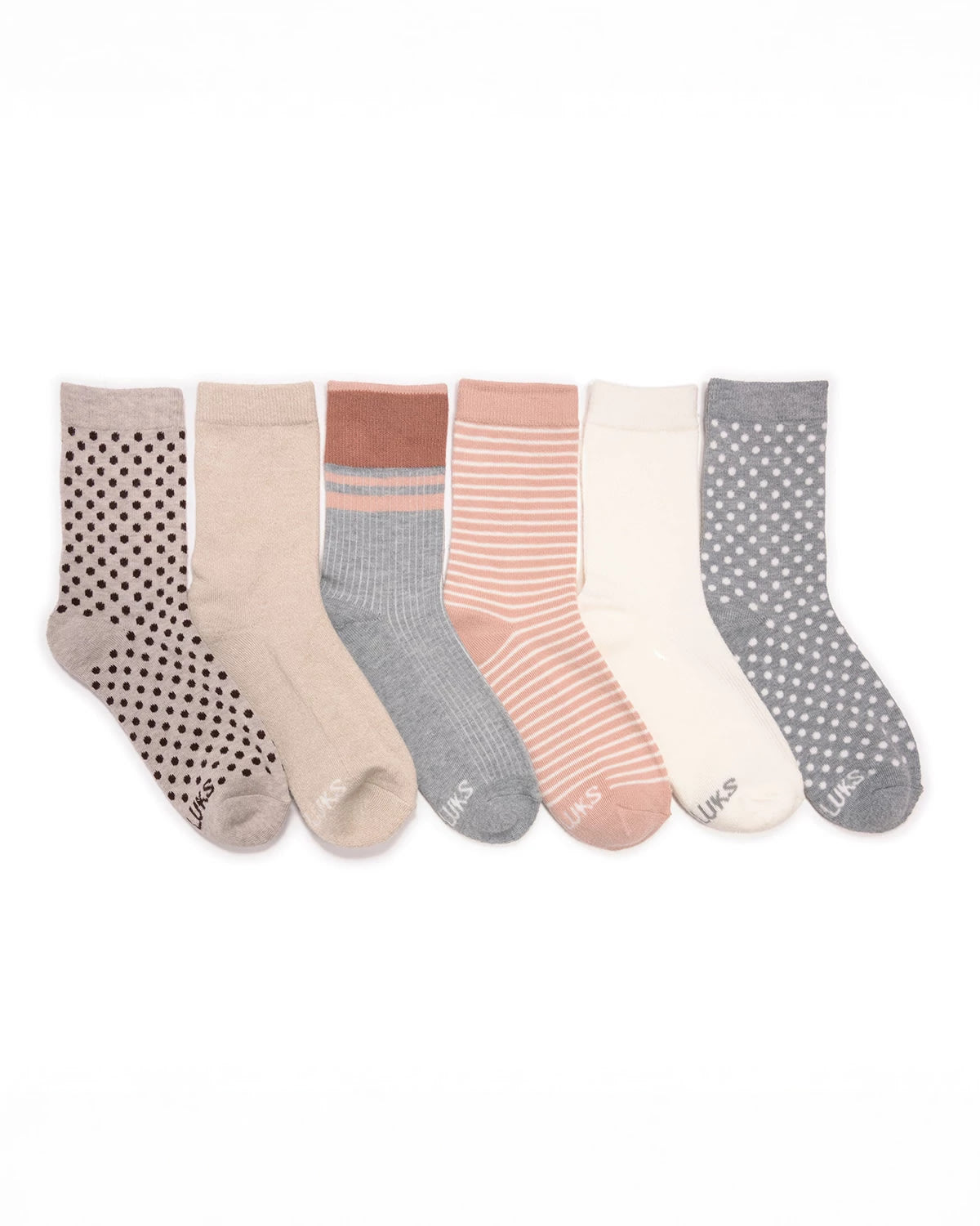 Oat/Salmon/Grey $|& MUK LUKS 6 Pack Dream Step Boot Socks - VOF Detail