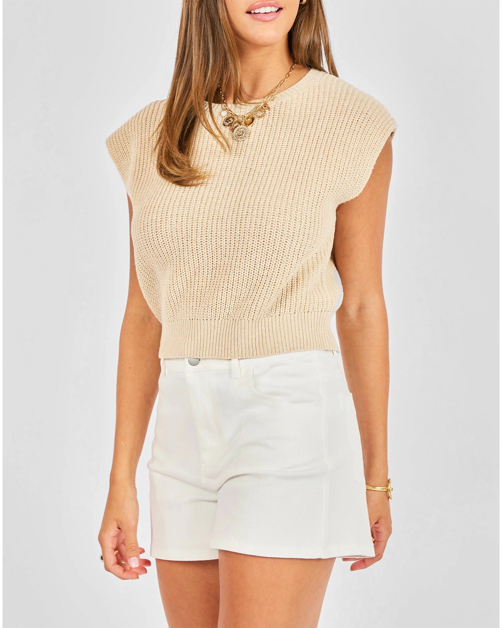 Light Oatmeal $|& Sadie & Sage Raindrops Cropped Sweater - Hanger Front
