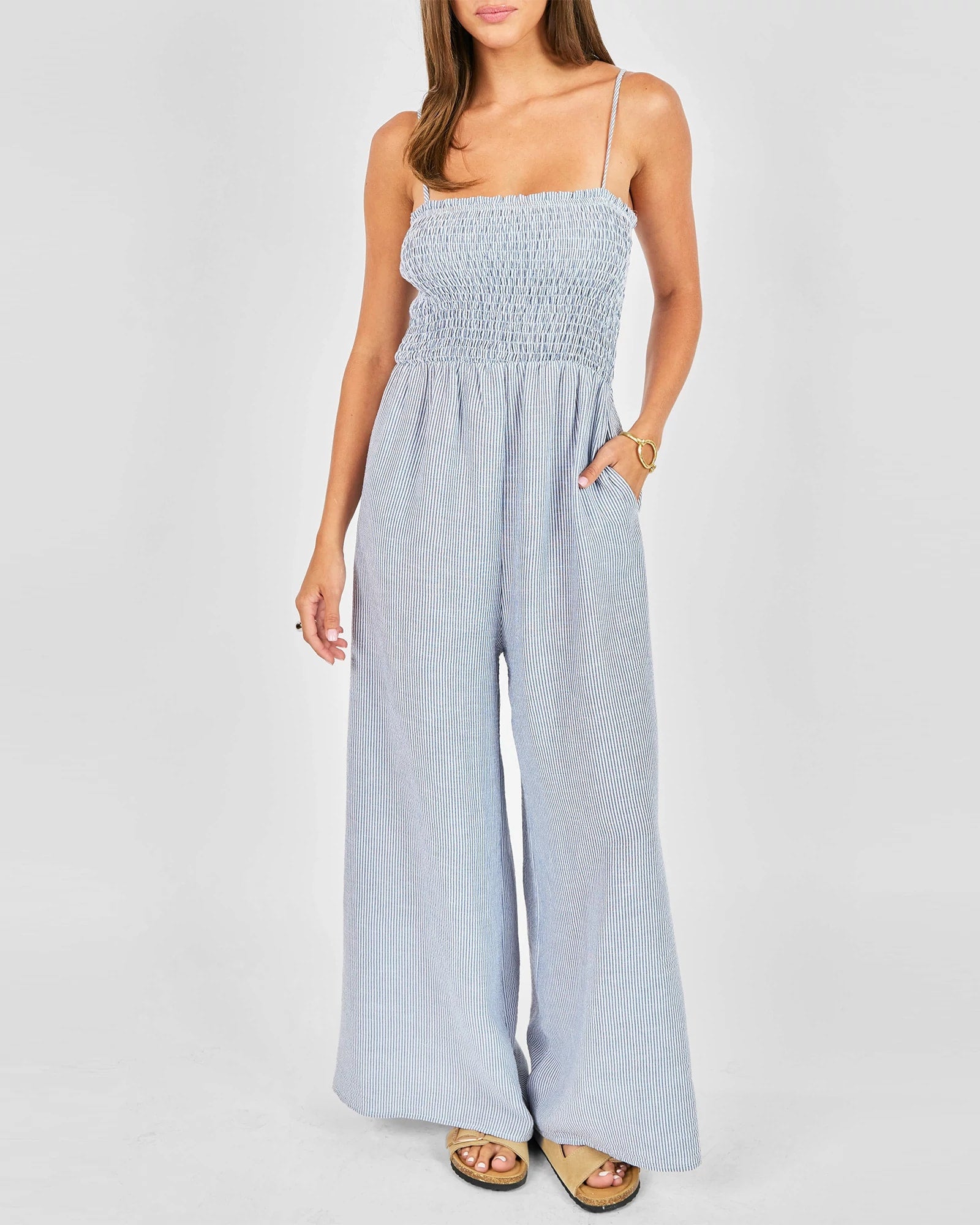 Blue $|& Sadie & Sage Garden Sun Smocked Jumpsuit - VOF Detail
