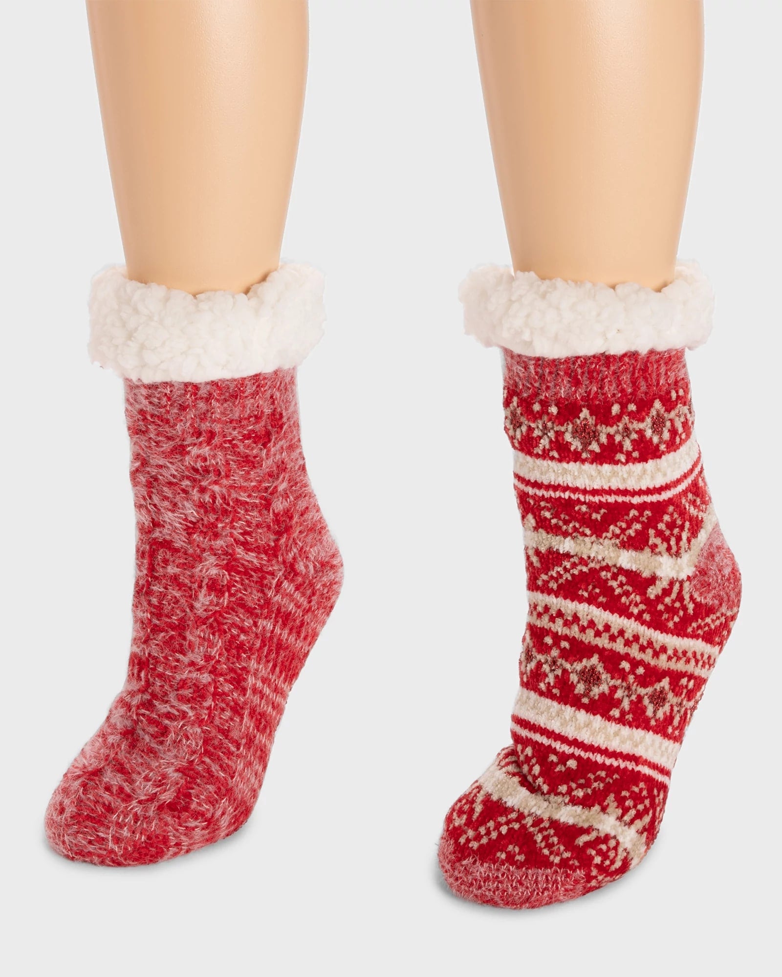 Red $|& MUK LUKS Chenille Eyelash Mix Cabin Socks 2 Pack - VOF Detail