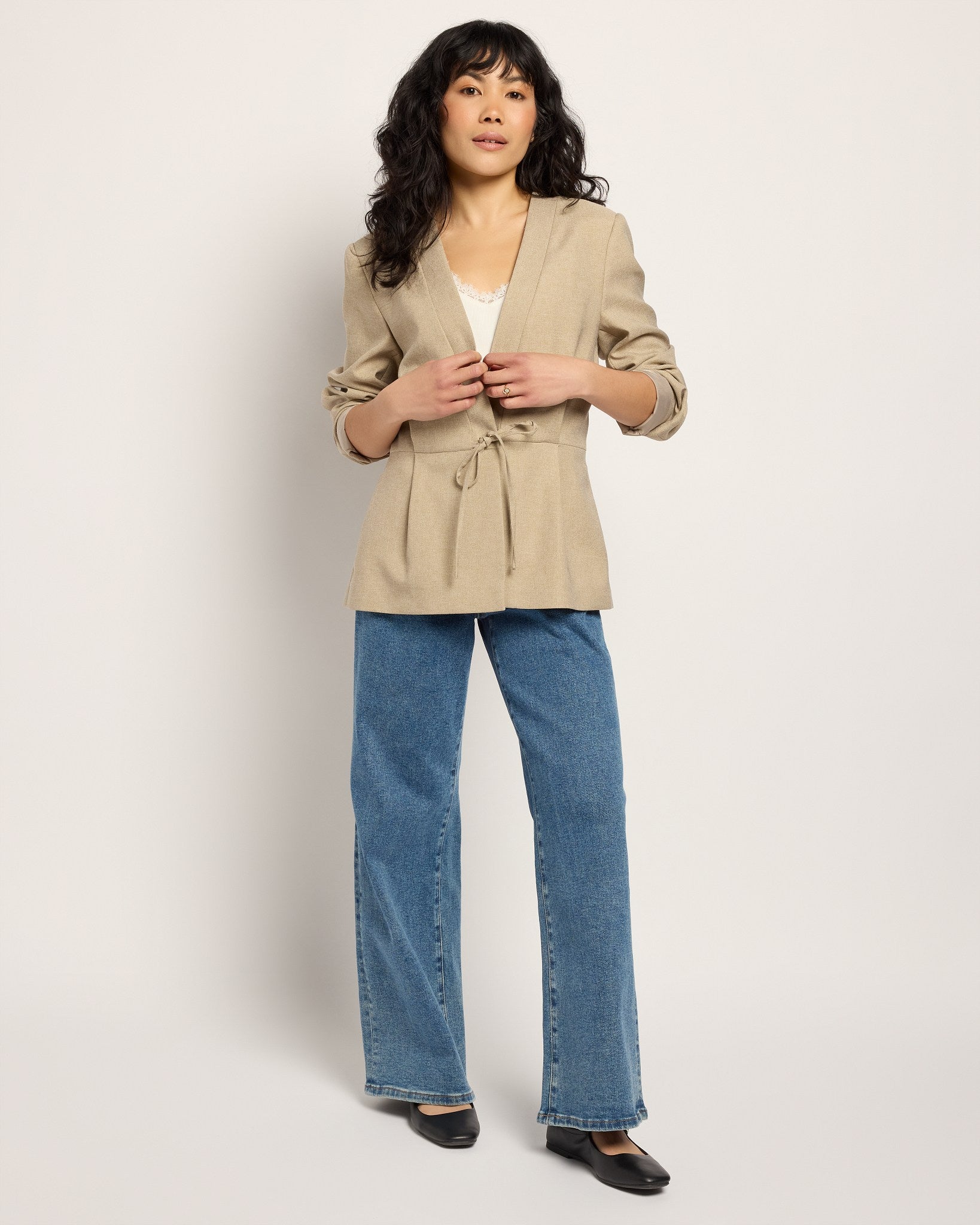 Tree House Melange $|& ICHI Estipo Tie Front Blazer - UGC On Fig