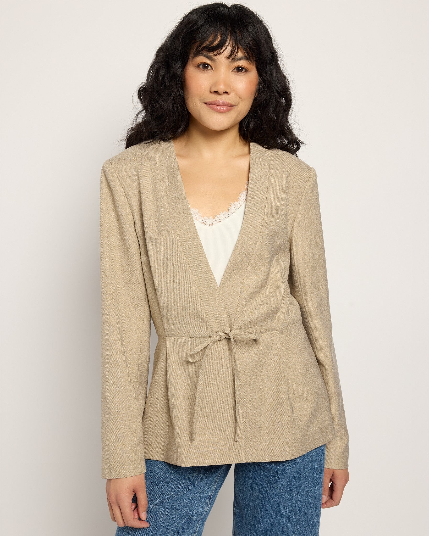 Tree House Melange $|& ICHI Estipo Tie Front Blazer - SOF Front