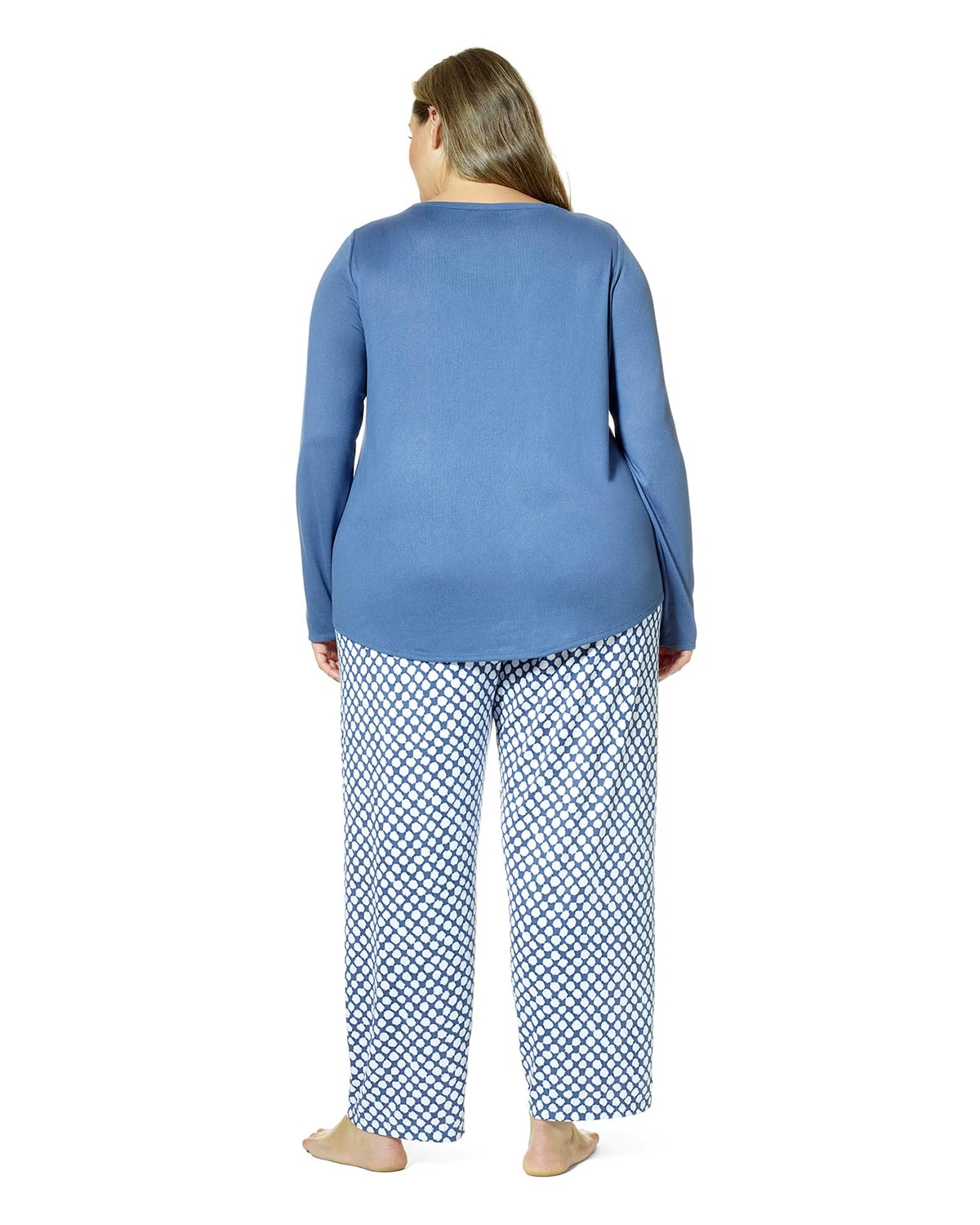 Blue Indigo $|& HUE Printed Brushed Loose Knit Sets - Hanger Side
