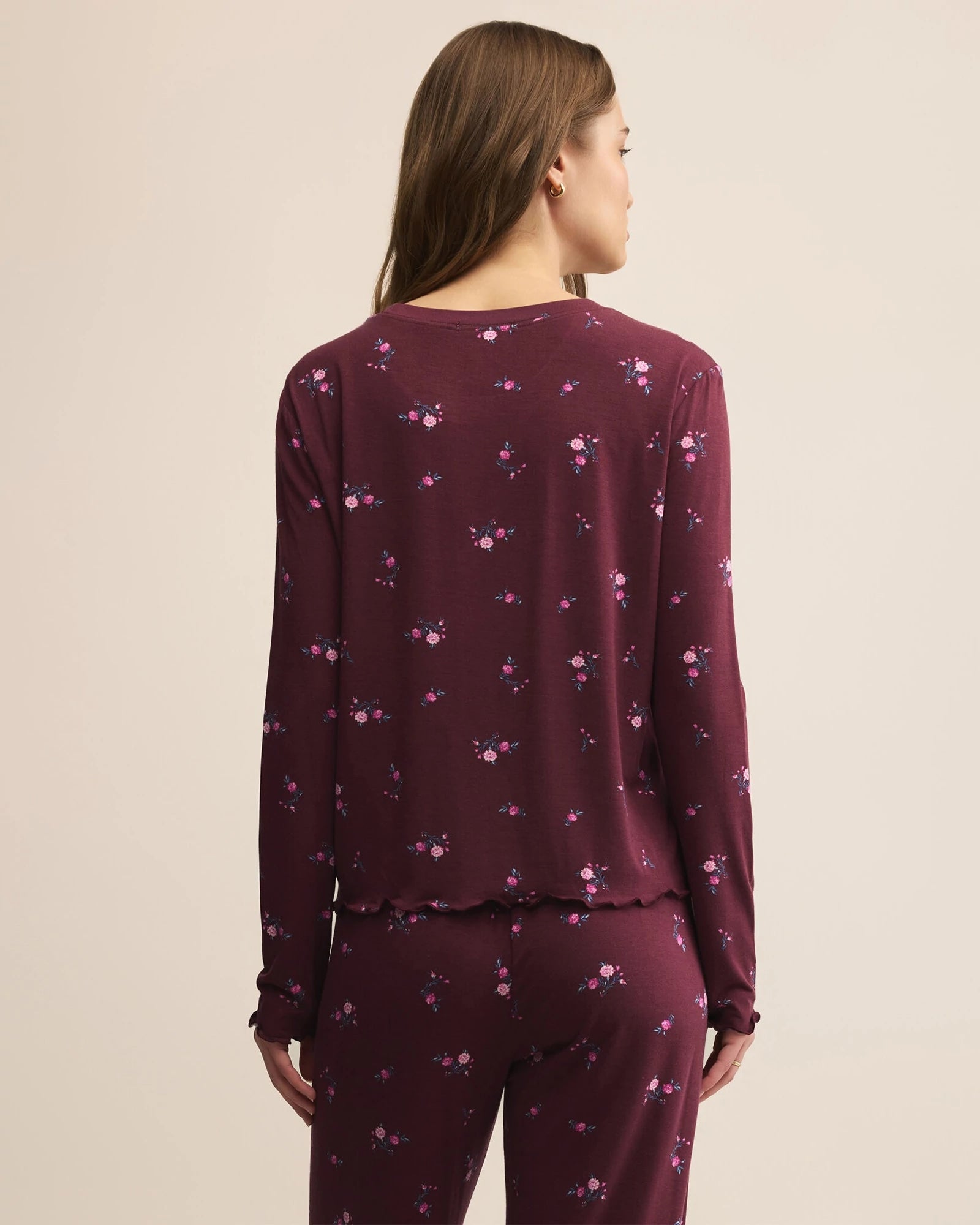 Merlot $|& Z Supply Lounge Bella Ditsy Long Sleeve Top - Hanger Side