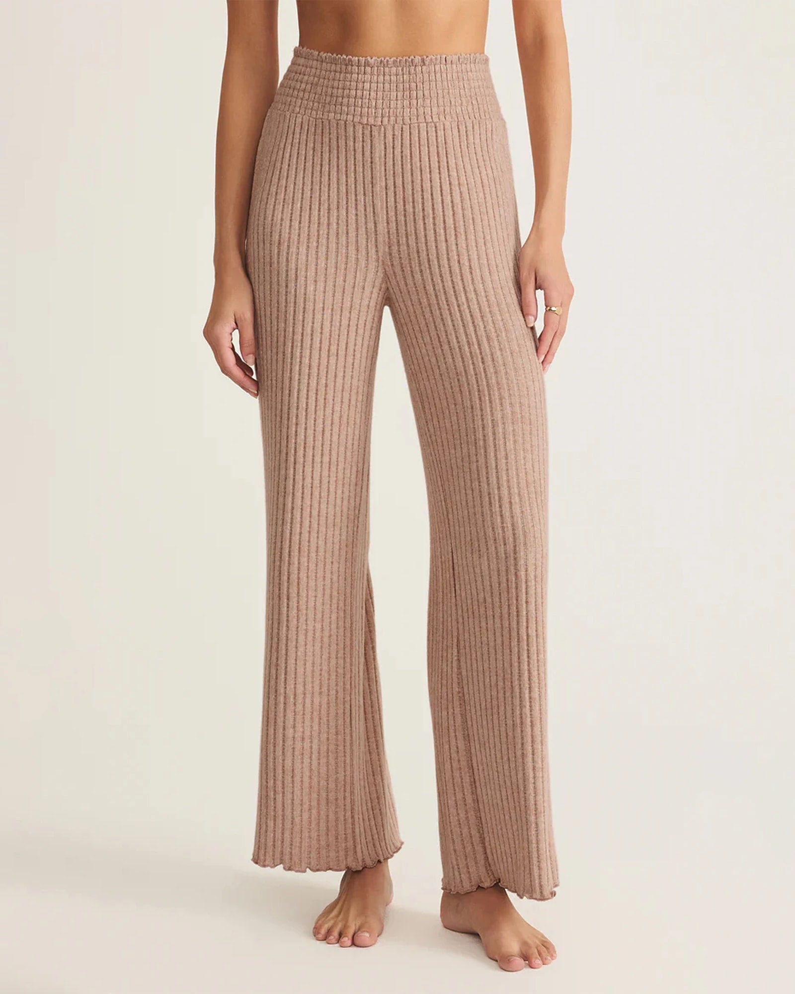 Iced Coffee $|& Z Supply Lounge Dawn Smocked Ribbed Pant - VOF Detail