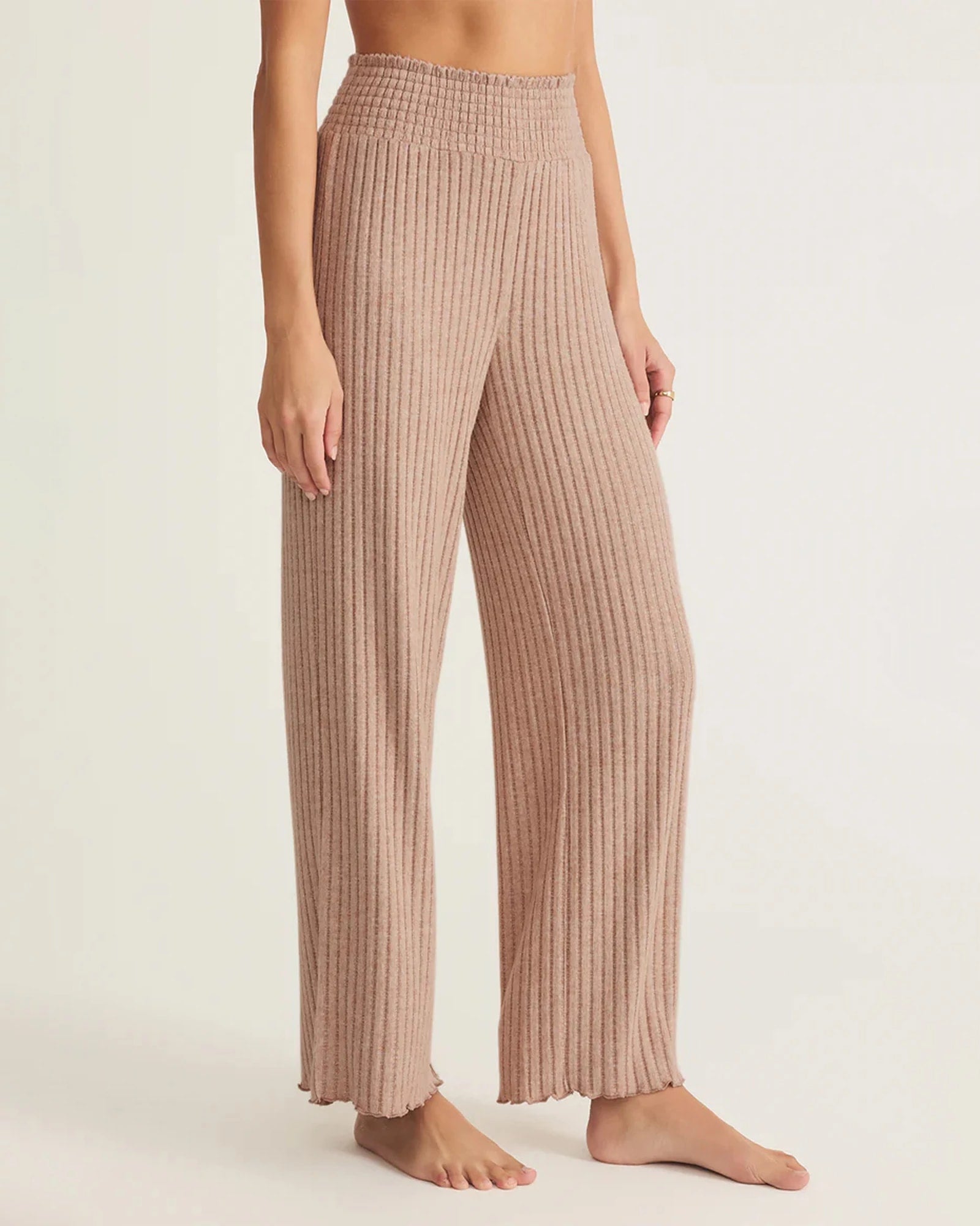 Iced Coffee $|& Z Supply Lounge Dawn Smocked Ribbed Pant - Hanger Front