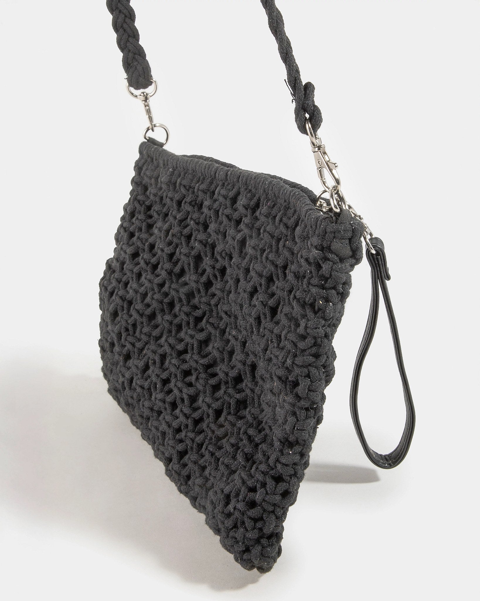 Black $|& Fame Accessories Convertible Crochet Crossbody/Clutch - Hanger Front