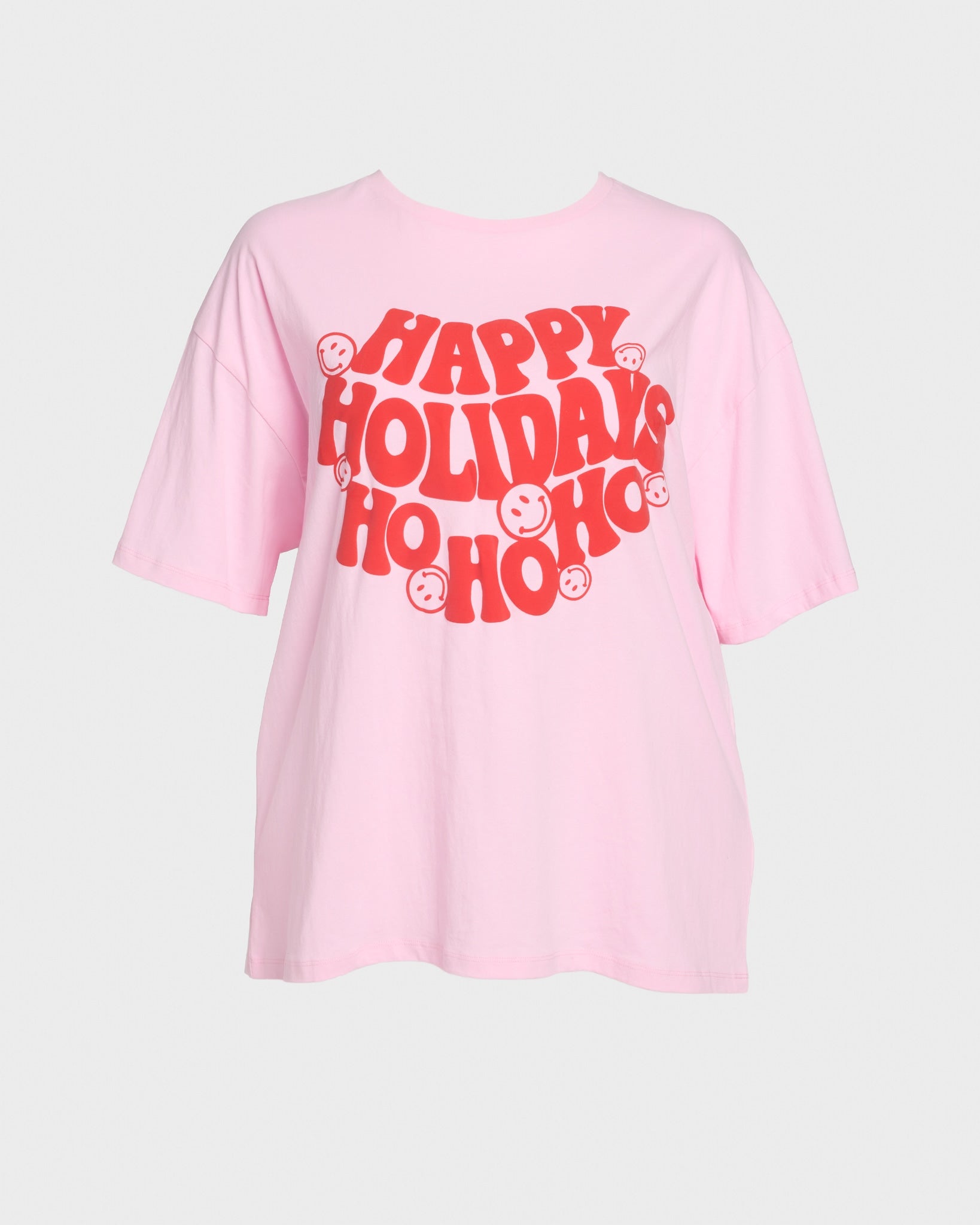 Pink $|& Baevely Happy Holidays Graphic Boyfriend Tee - Hanger Detail