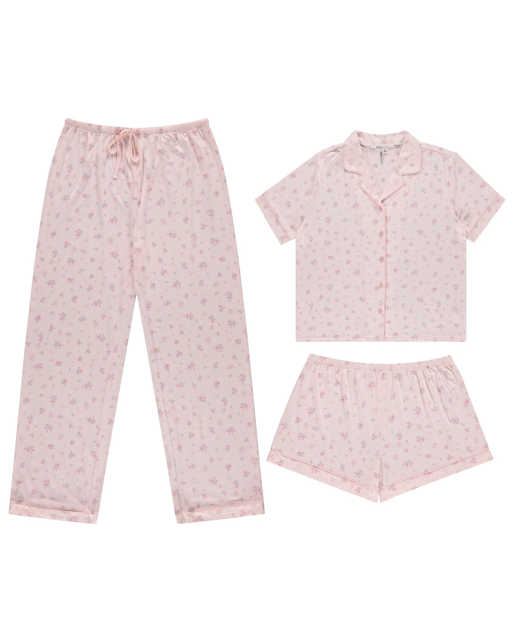 Daisy Ditsy Light Pink $|& flora Brenna Printed Knit Notch Collar 3 Piece Set - Hanger Back