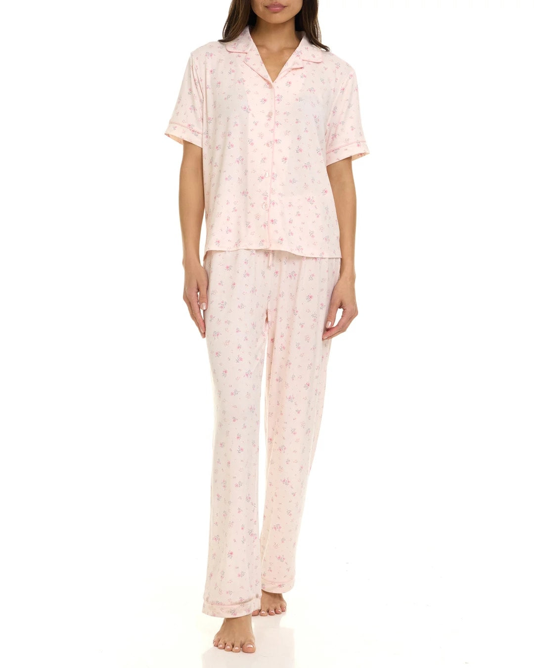 Daisy Ditsy Light Pink $|& flora Brenna Printed Knit Notch Collar 3 Piece Set - VOF Detail