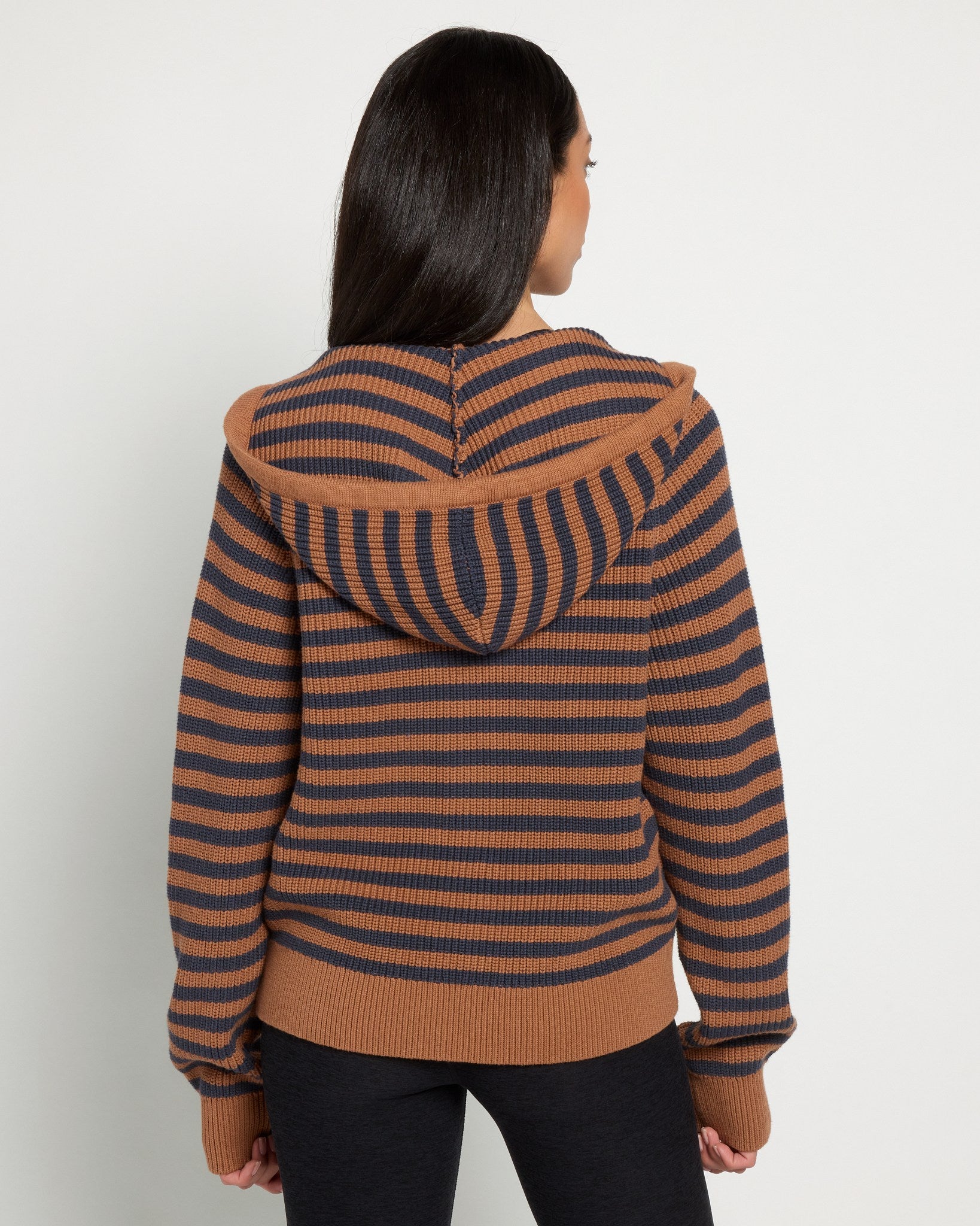 Caramel Stripe $|& Herizon Rosebud Zip Cardigan - SOF Back