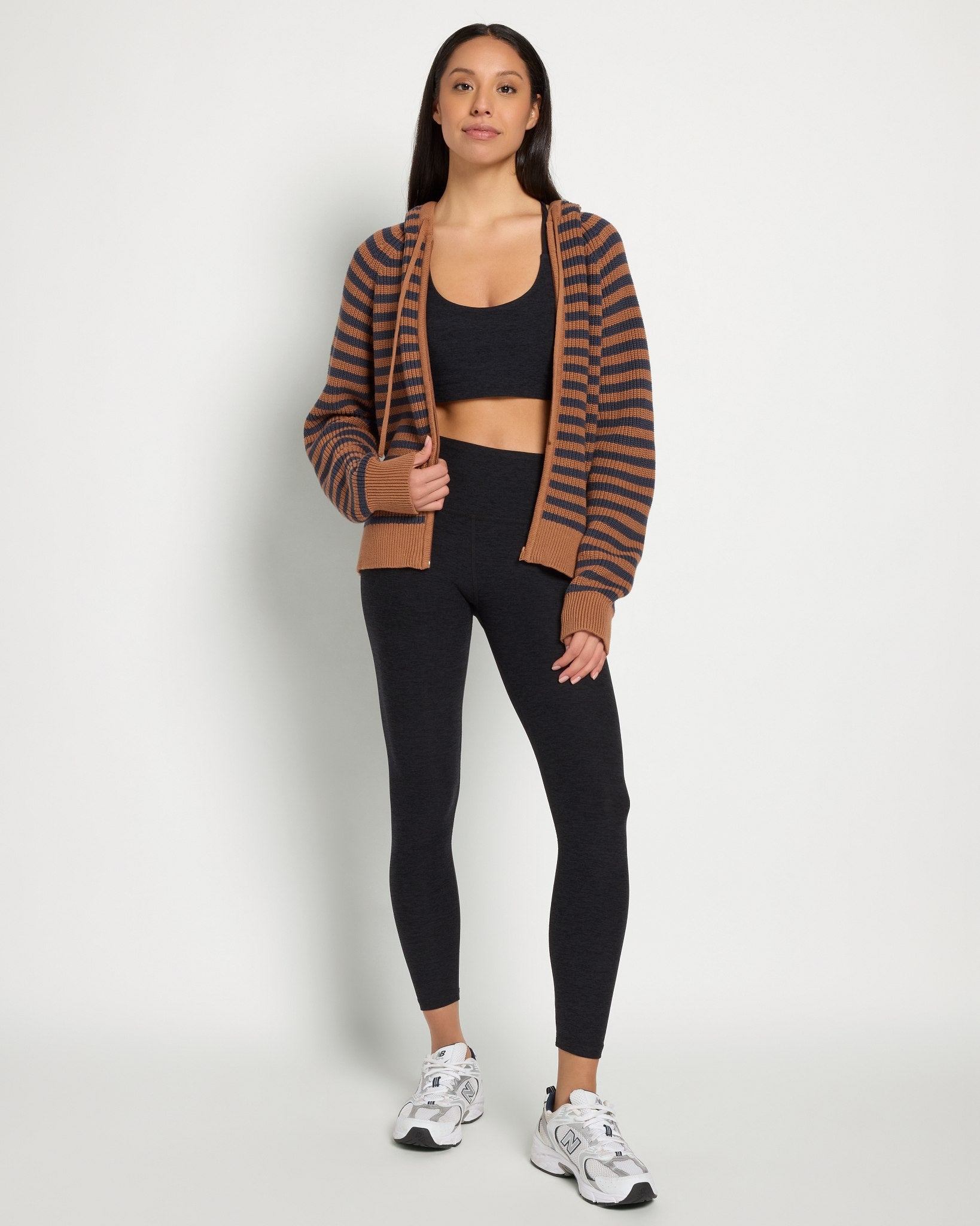 Caramel Stripe $|& Herizon Rosebud Zip Cardigan - UGC On Fig
