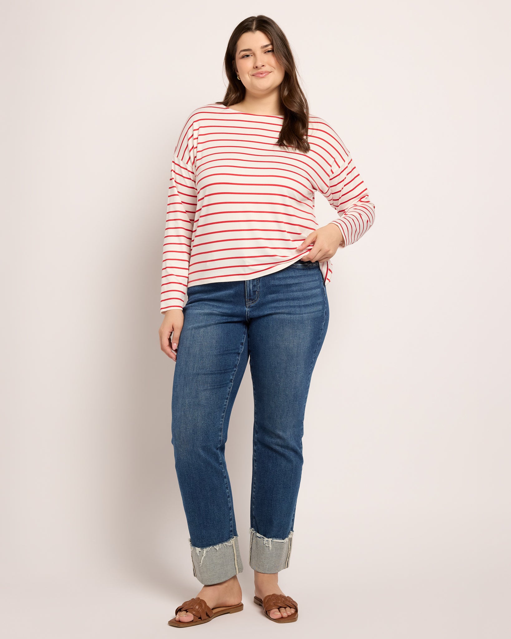 Ivory/Urban Red $|& Bobeau French Bateau Butter Top - UGC On Fig