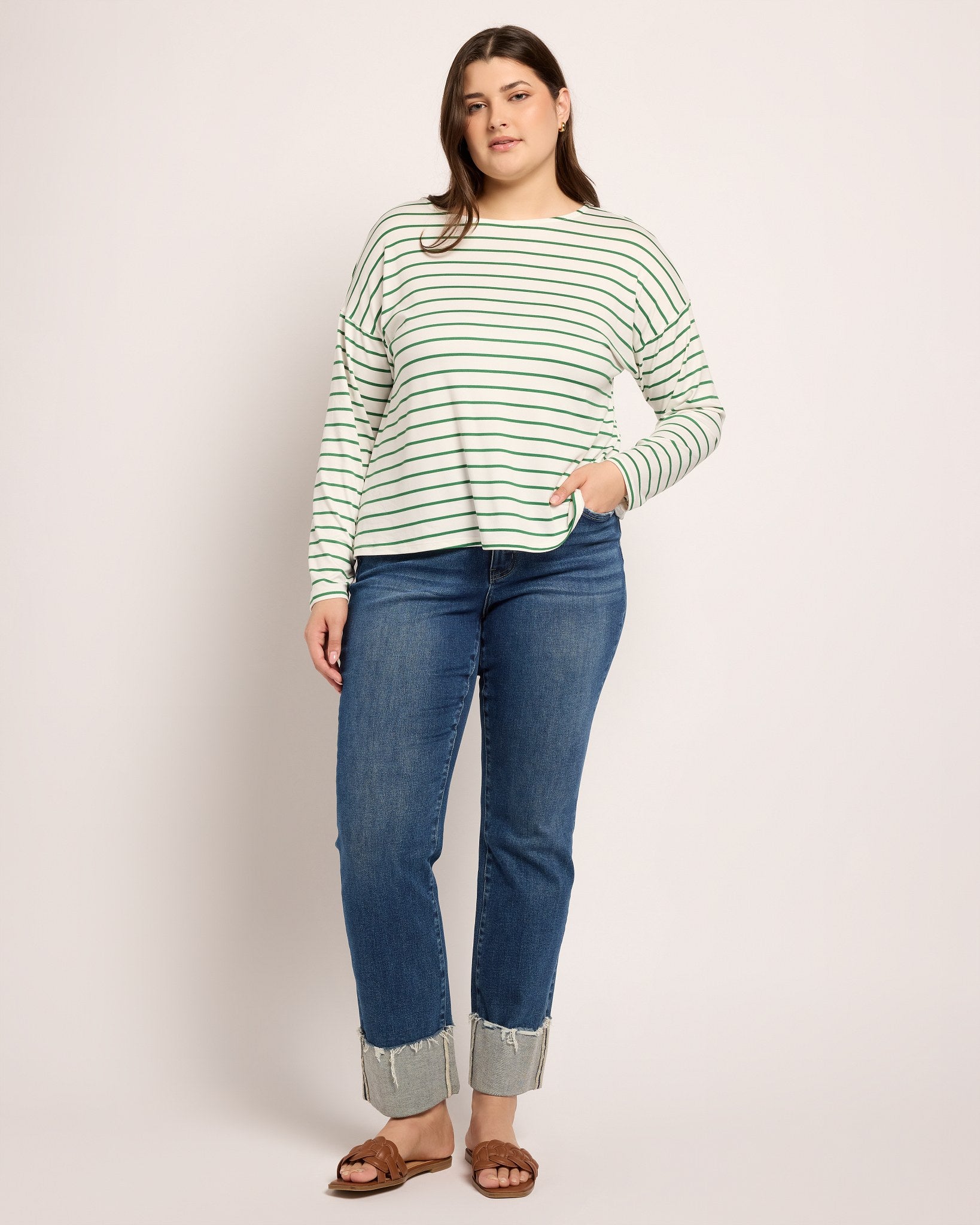 Ivory/Amazon Green $|& Bobeau French Bateau Butter Top - UGC On Fig