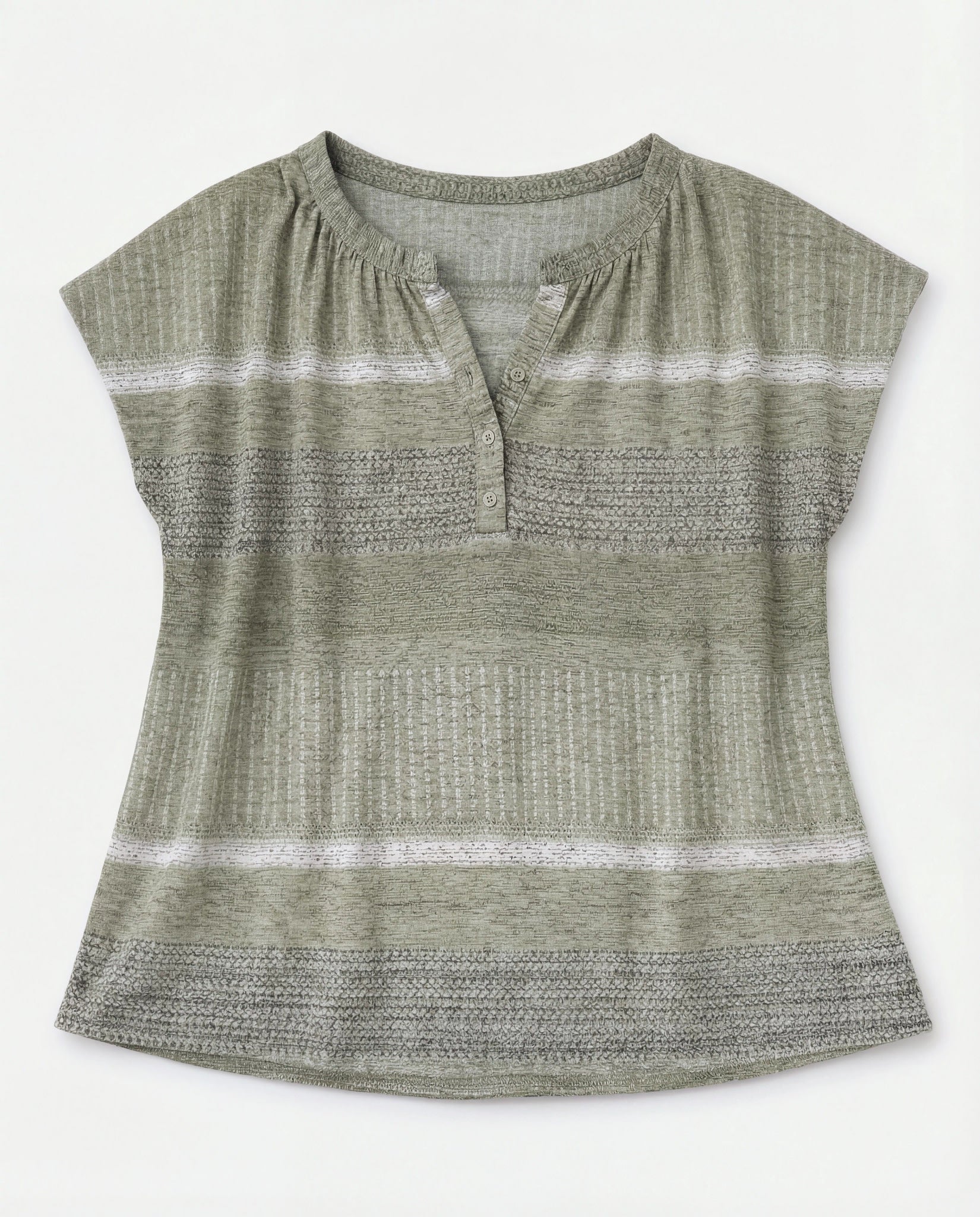 Light Olive Combo $|& Bobeau Striped Caty Button Up Top - Hanger Detail