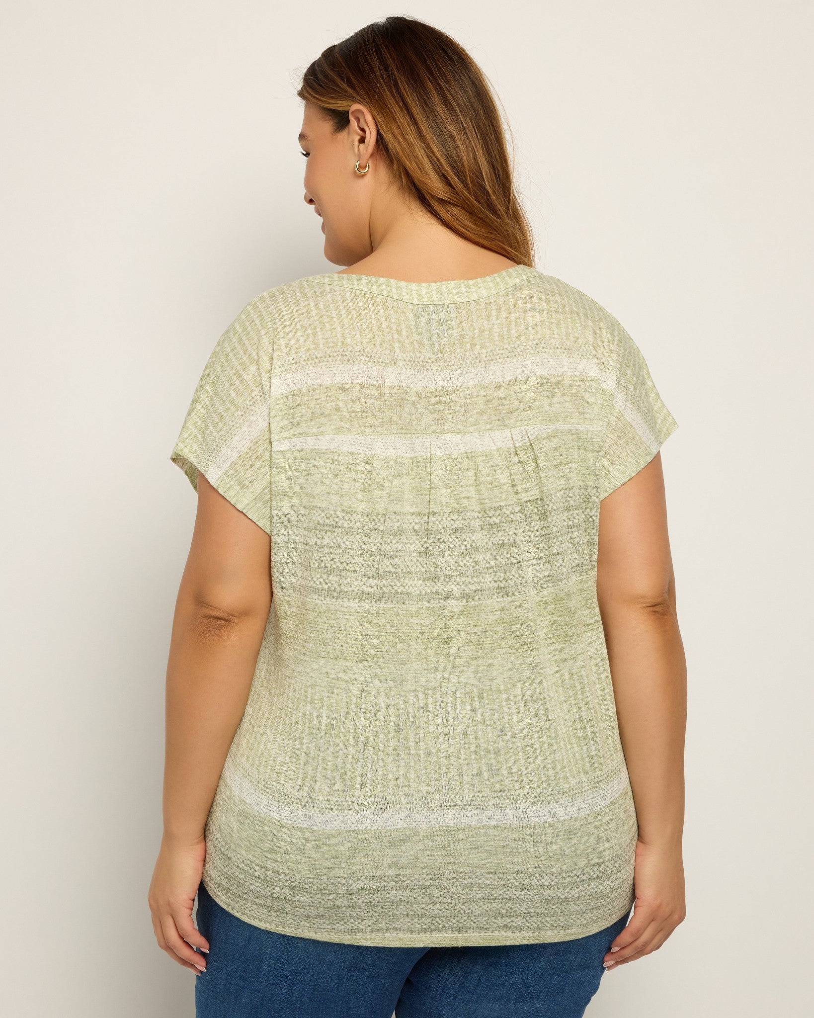 Light Olive Combo $|& Bobeau Striped Caty Button Up Top - SOF Back