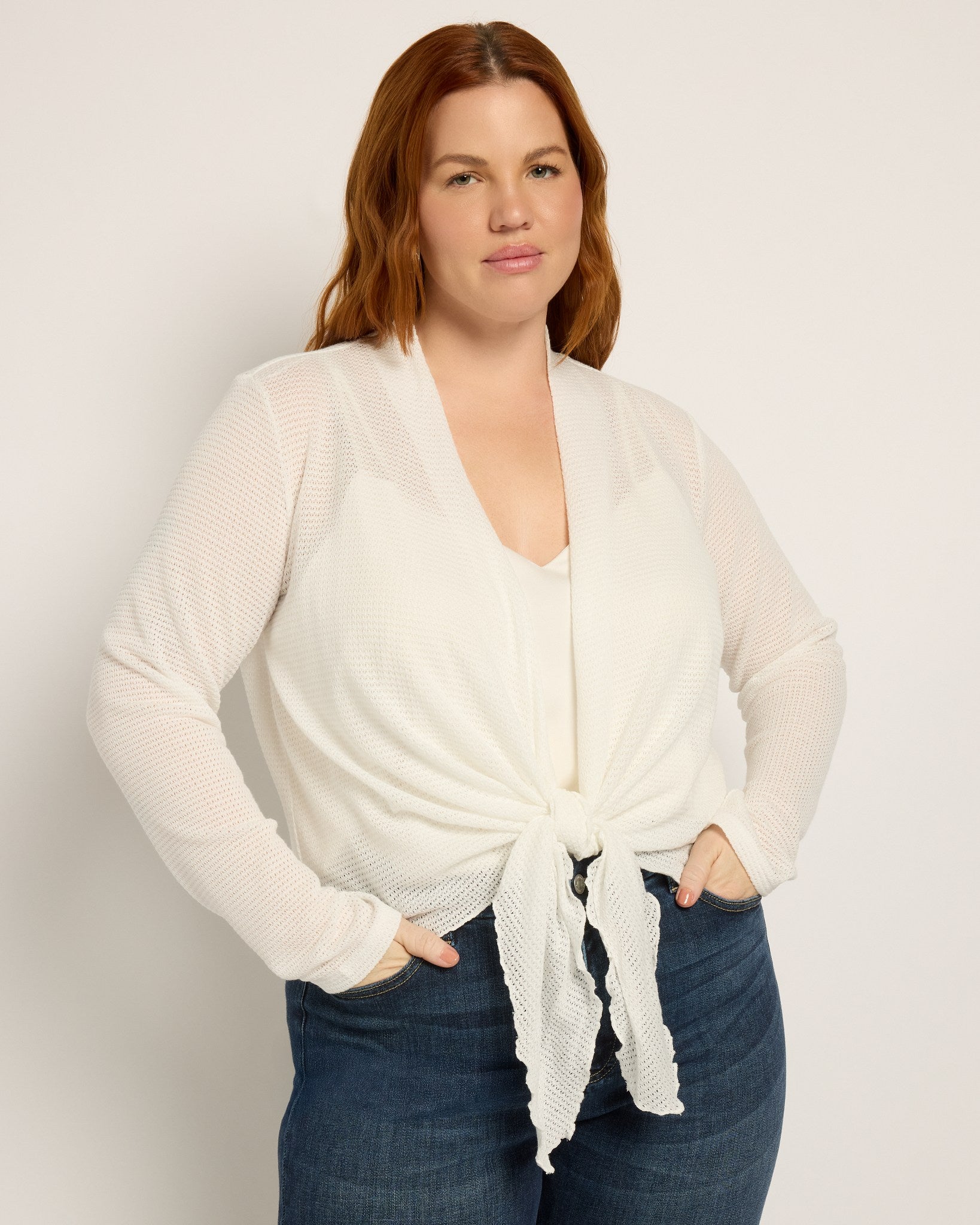 White $|& Bobeau Tie Front Cardigan - SOF Front