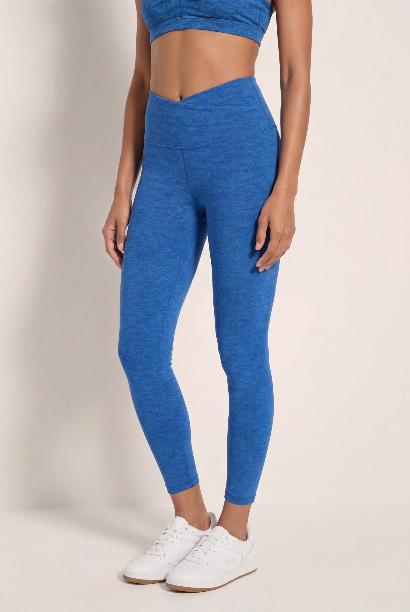 Electric Cobalt Heather $|& Interval FlowHeather Sculpt Crossover Leggings - SOF Front