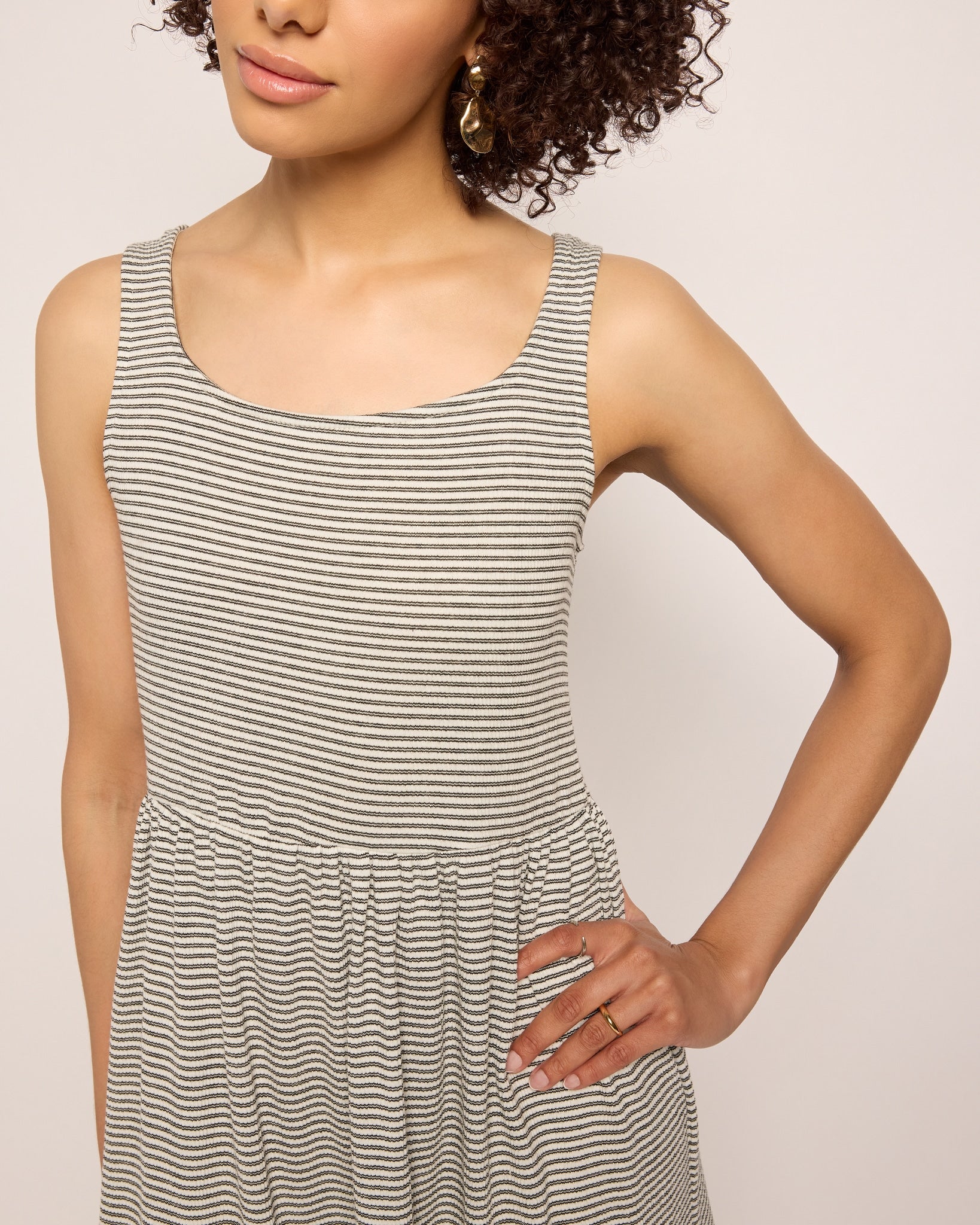 Ivory/Black $|& SEAS Surf Tiered Dress - SOF Full Front
