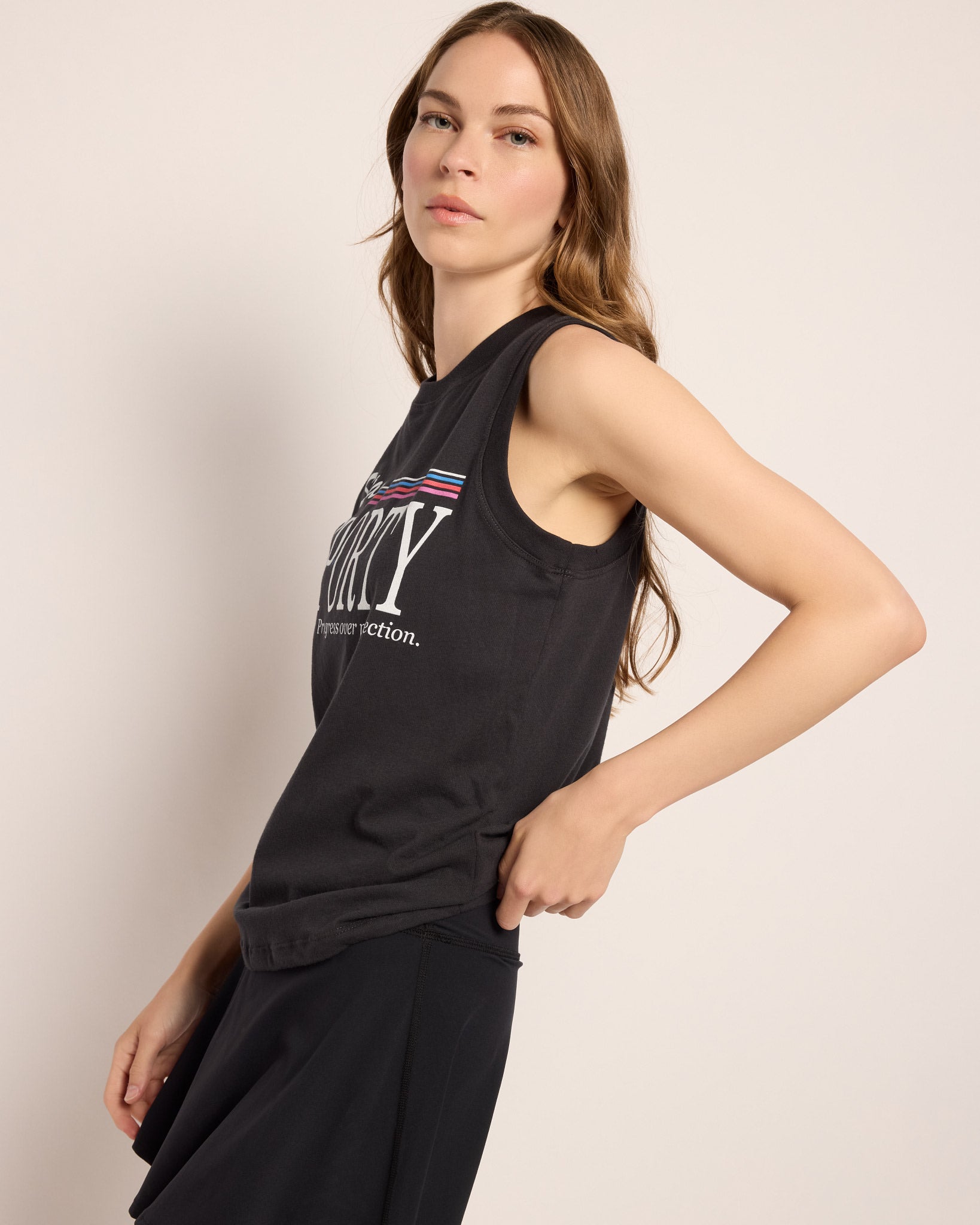 Faded Black $|& Interval Terrain Muscle Tank " Stay Sporty" - VOF Front