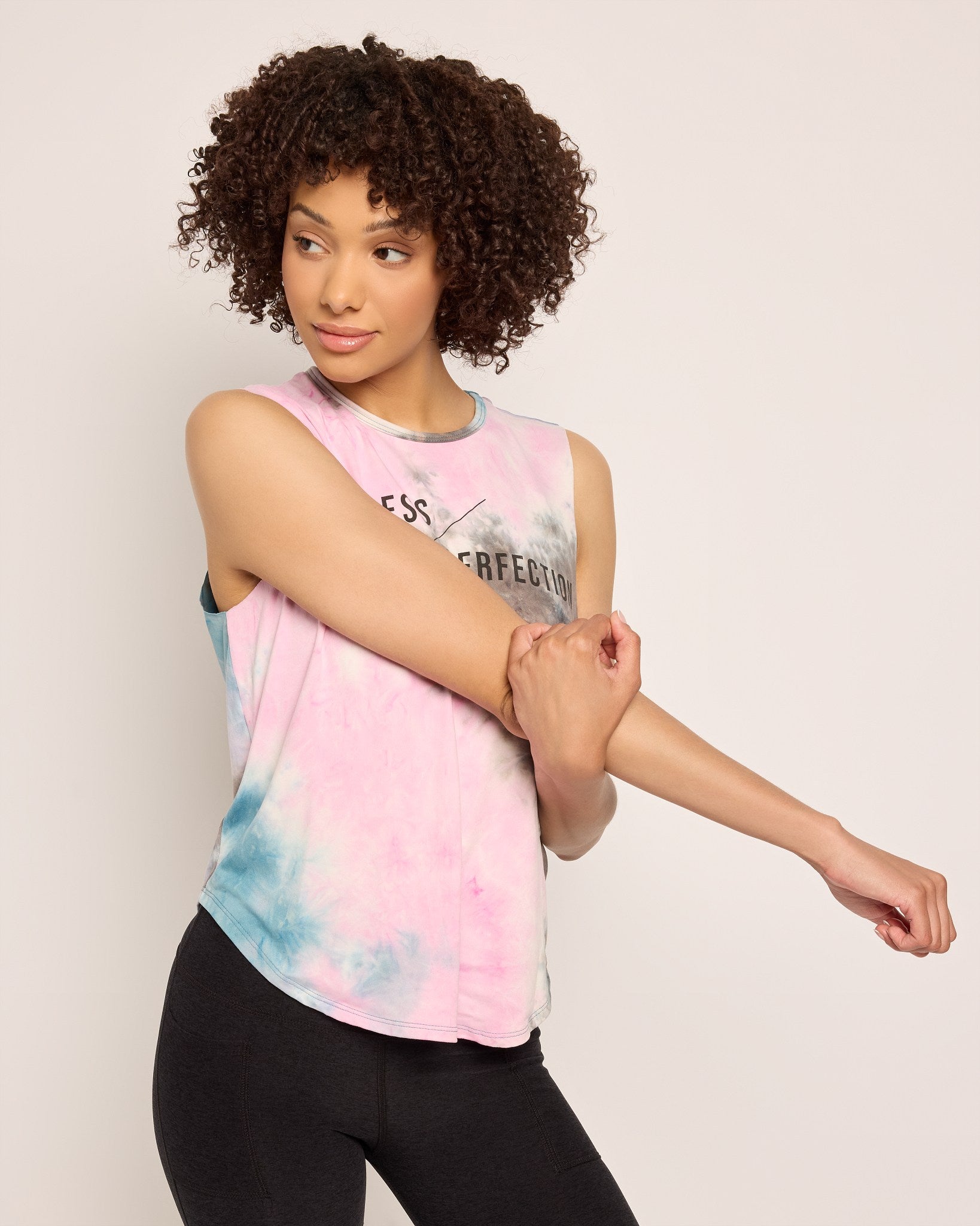 Lt Fuchsia Tie Dye $|& Interval Aspire Graphic Tank "Progress / Perfection" - SOF Detail
