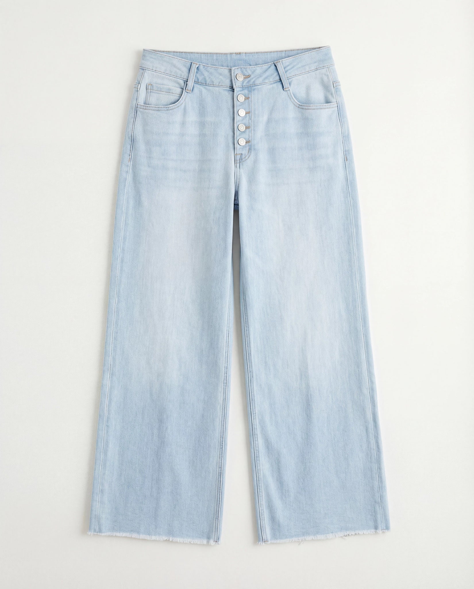 Light Wash $|& Bayeas High Rise Wide Leg With Frayed Hem - Hanger Detail