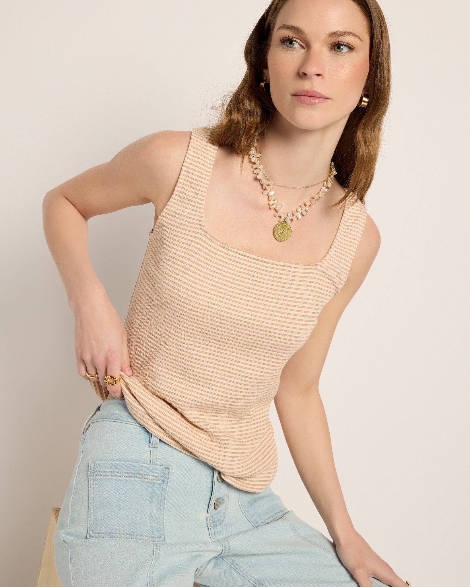 Cream Taupe $|& SEAS Surf Tank - VOF Front