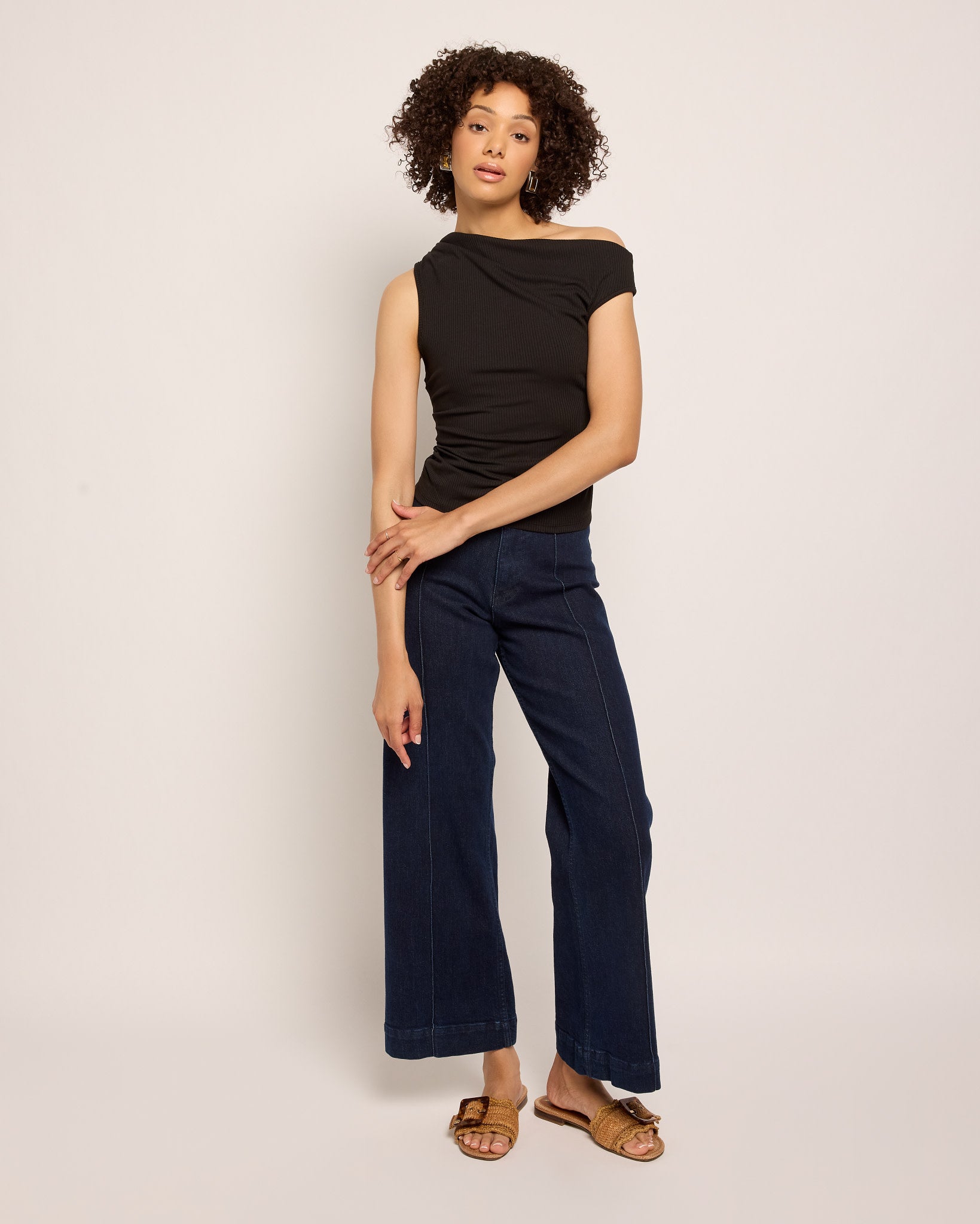 Black $|& SEAS Eden Pleated One Shoulder Top - UGC On Fig