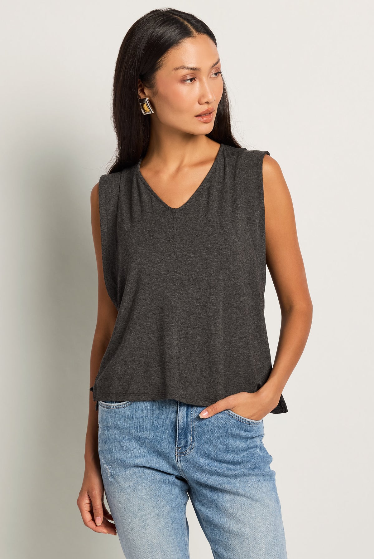 Charcoal Heather $|& SEAS Libre V-Neck Tank - VOF Front
