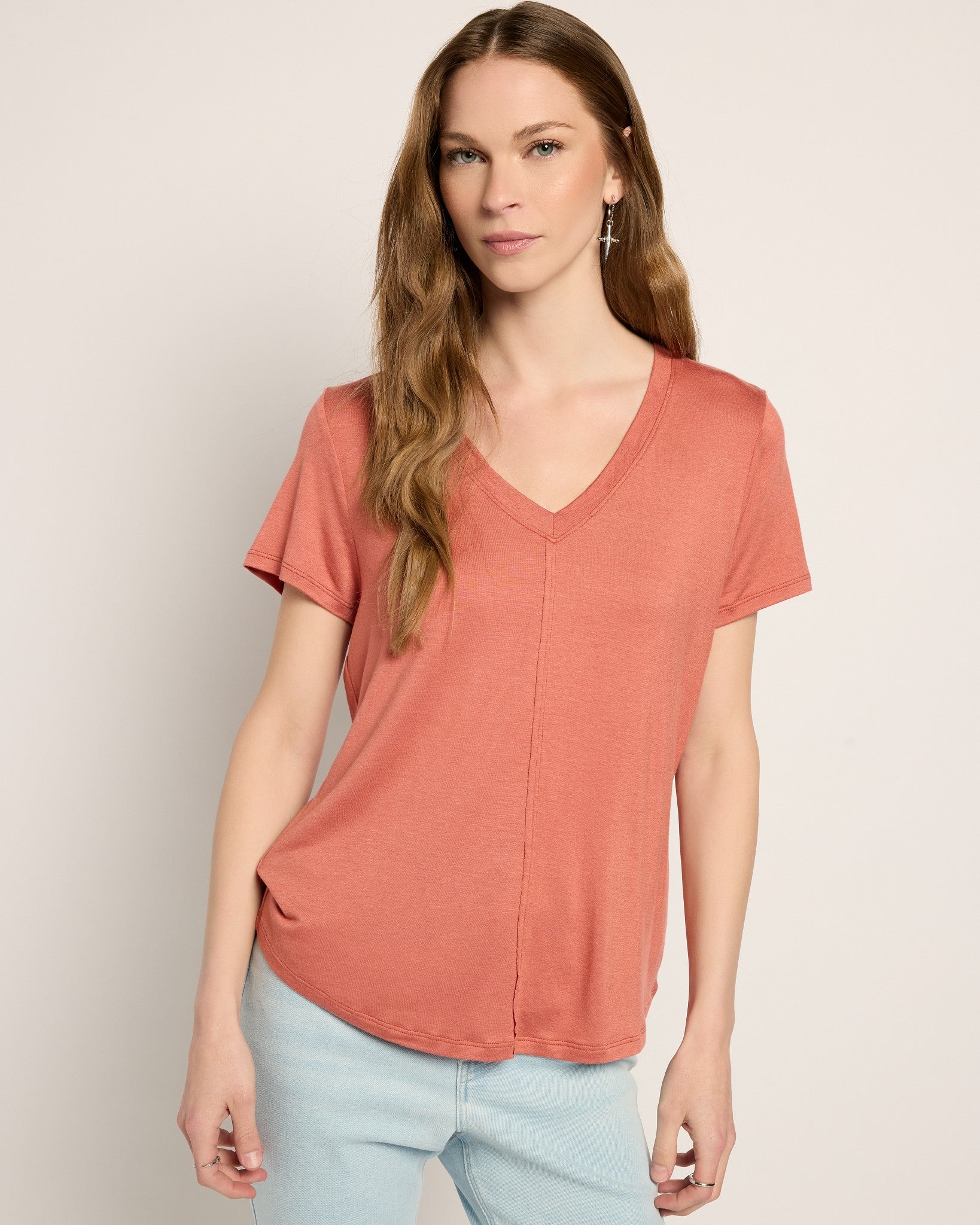 Terracotta $|& SEAS Camden V-Neck Tee - SOF Front
