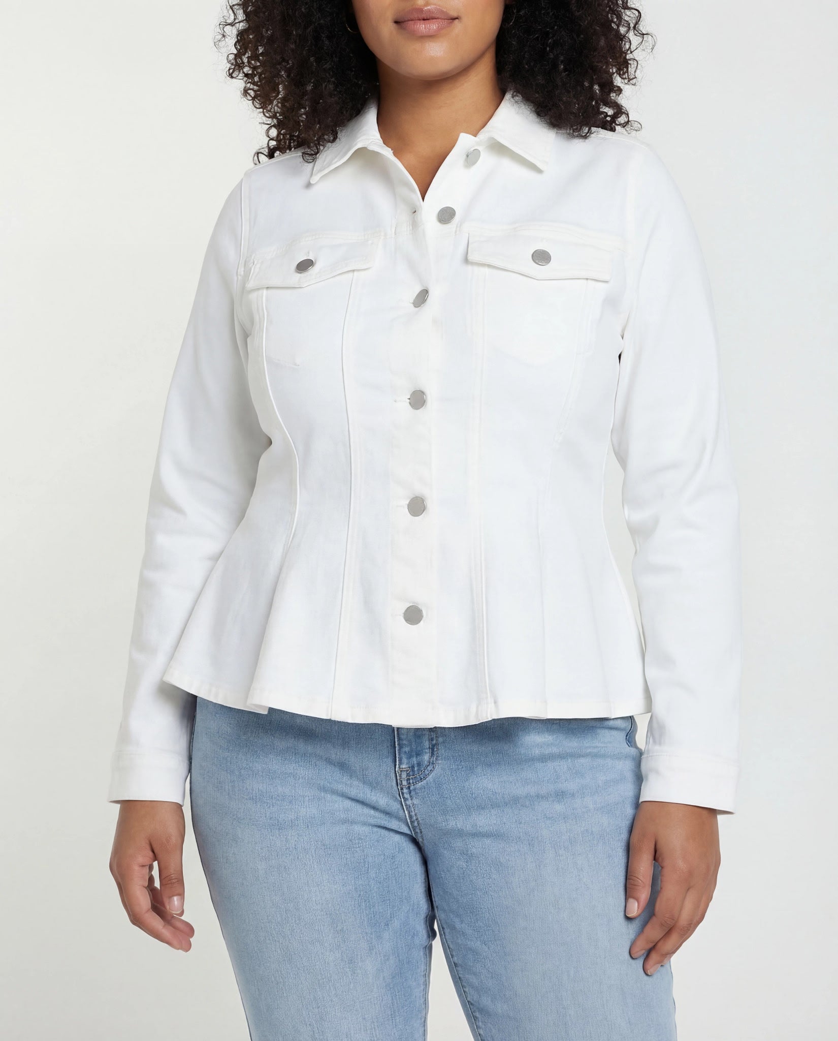 Bright White $|& Liverpool Fit and Flare Trucker Jacket - VOF Detail