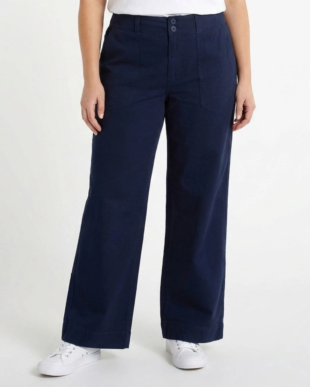 Deep Midnight $|& Liverpool Utility Patch Pocket Wide Leg - VOF Detail