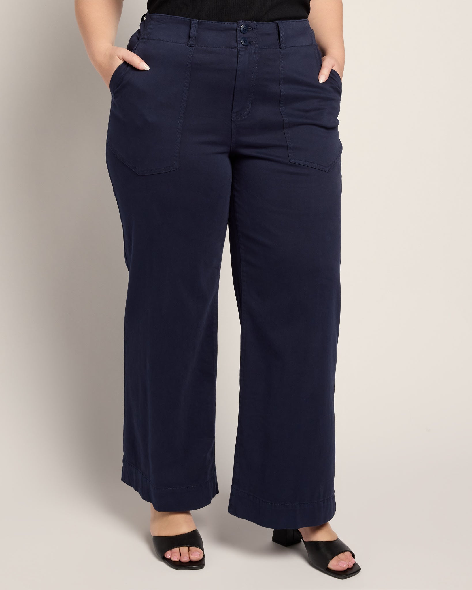 Deep Midnight $|& Liverpool Utility Patch Pocket Wide Leg - SOF Front