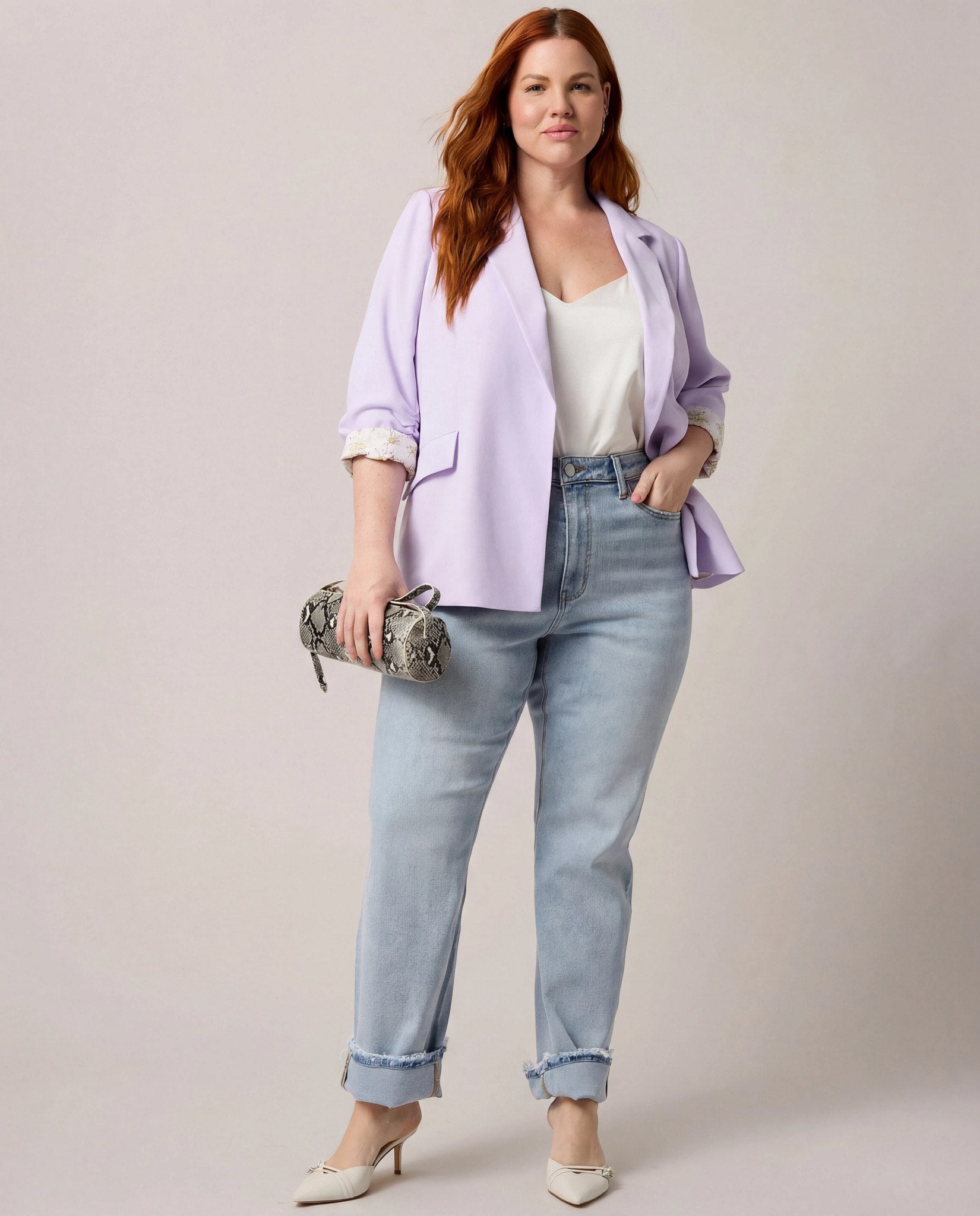 French Lilac $|& Skies Are Blue Shirred Sleeve Blazer - SOF Side