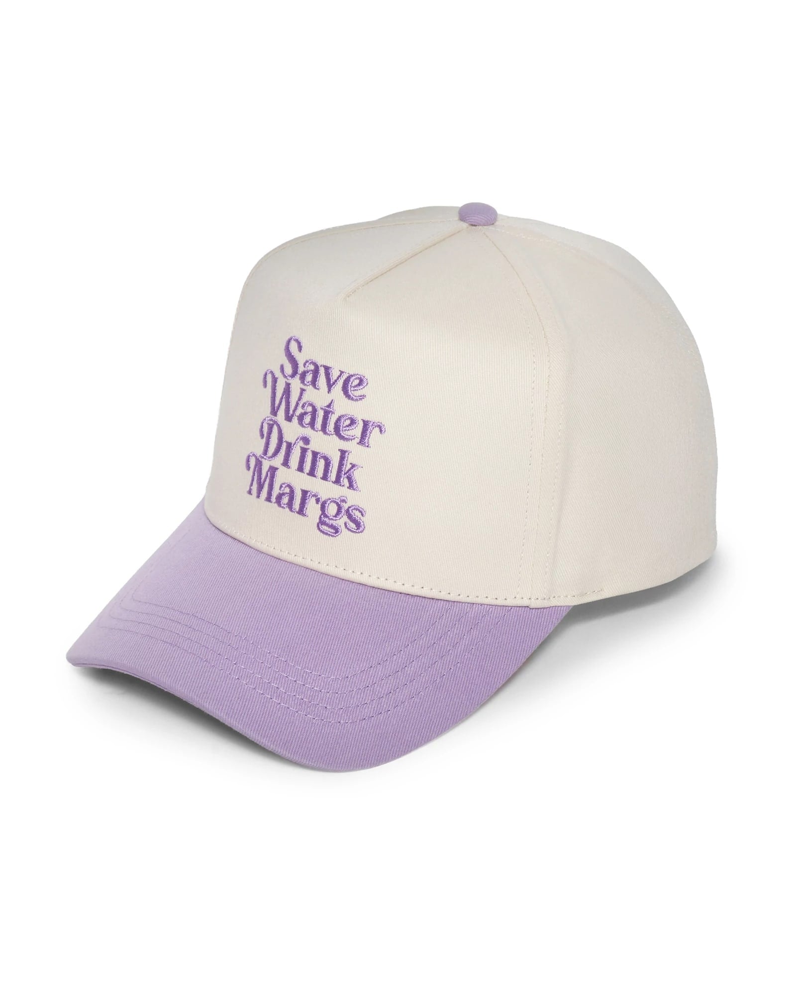 Lavender $|& David & Young Save Water Drink Margs Two Tone Baseball Cap - Hanger Front
