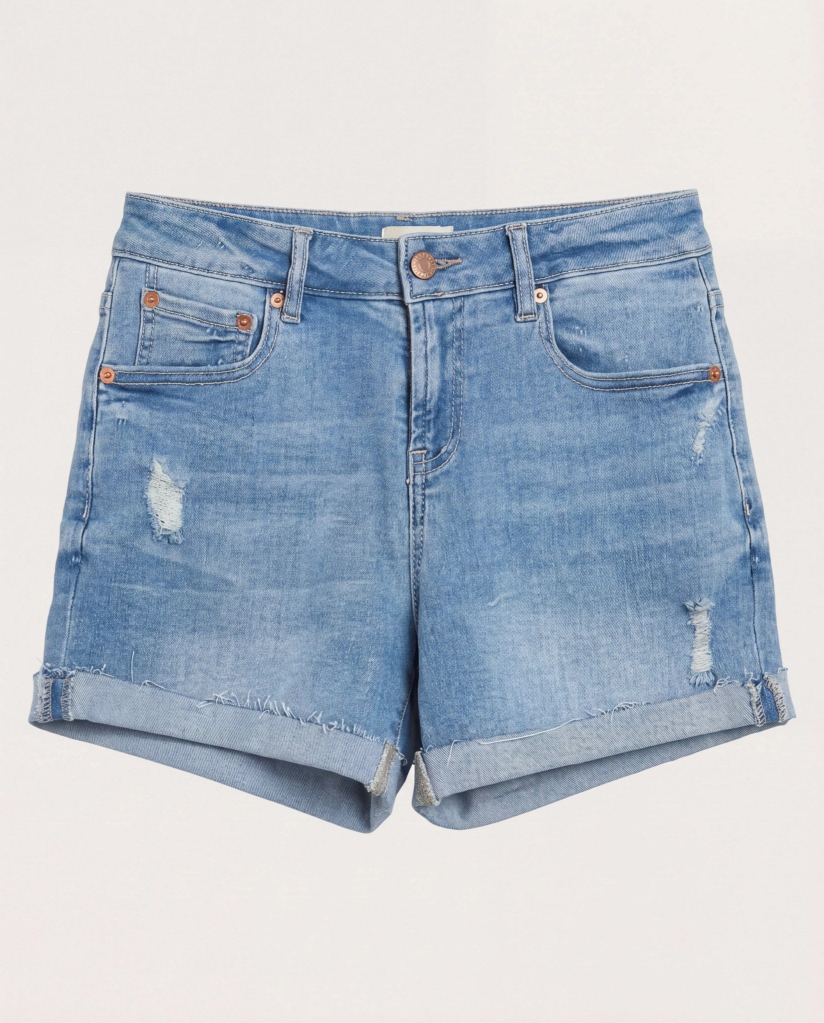 Light Wash $|& Herizon Boyfriend Cuffed Short - Hanger Detail