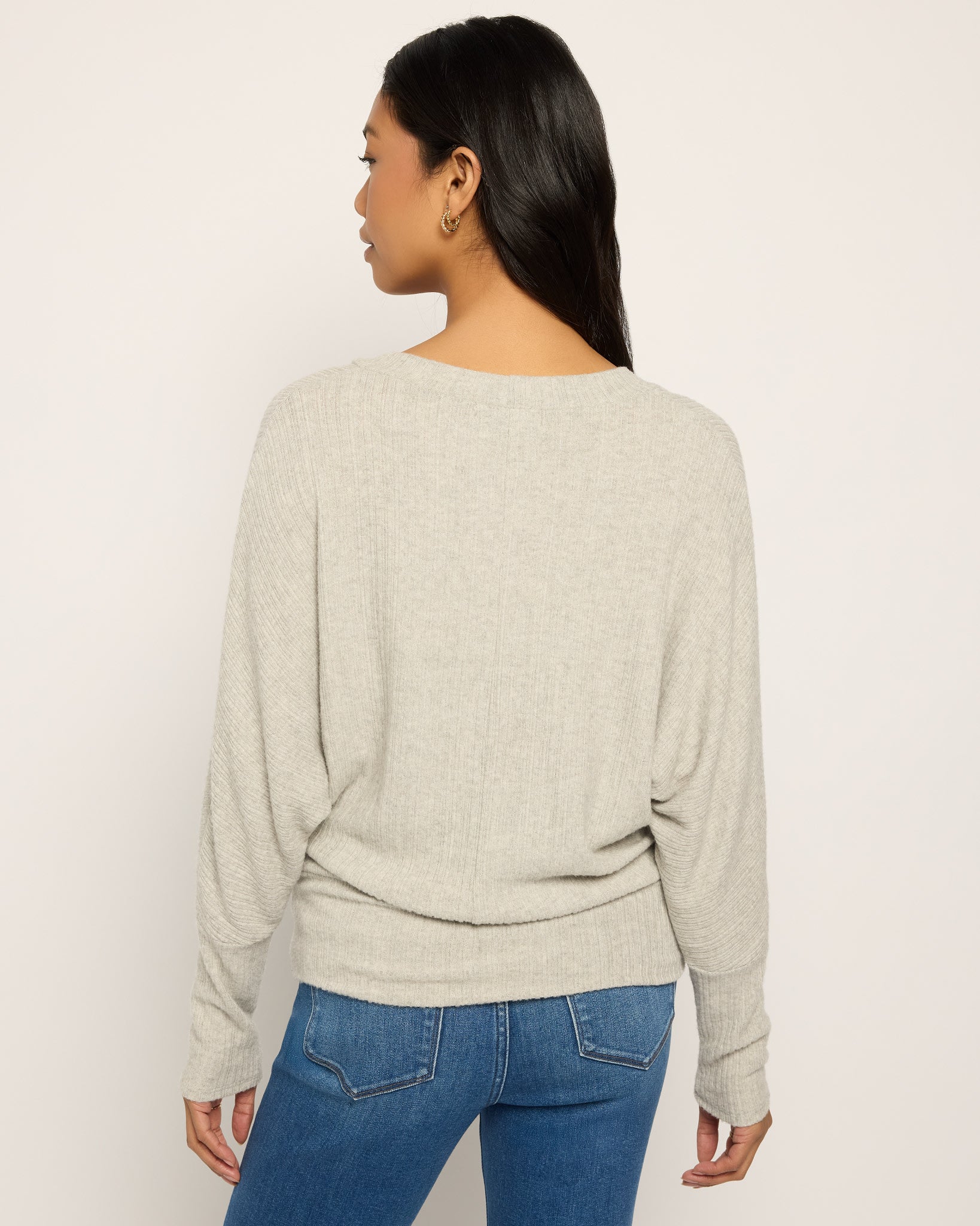 Heather Grey $|& Heimious Surplice Long Dolman Sleeve Ribbed Top - SOF Back