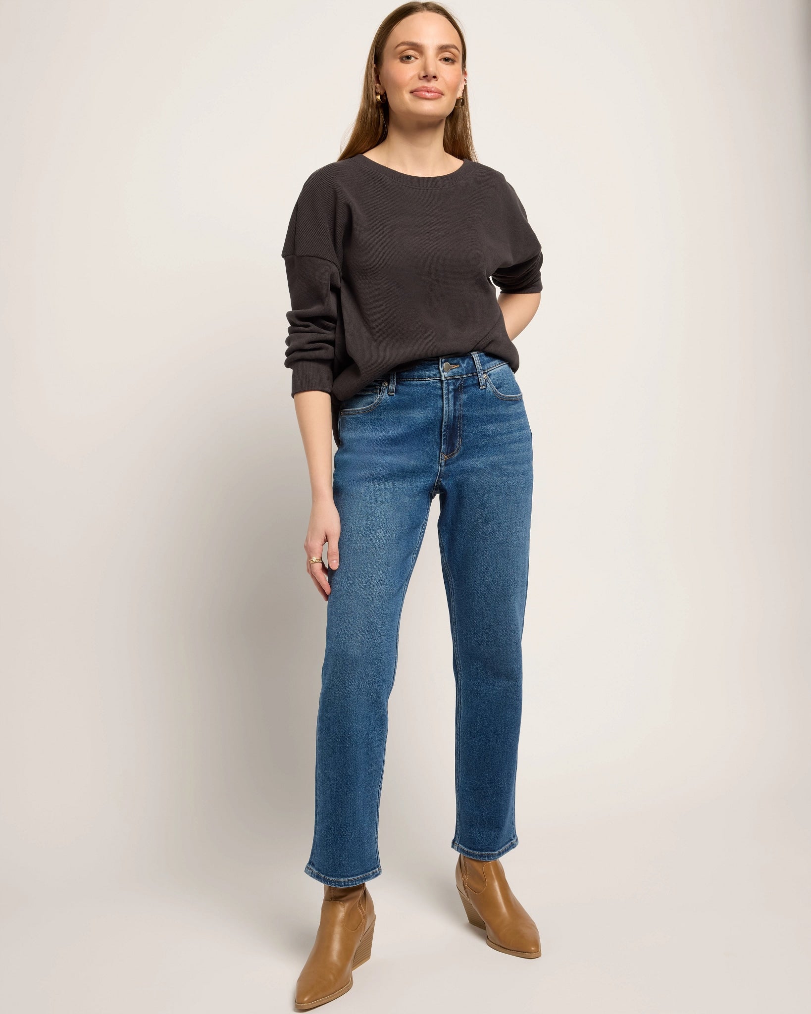 Black $|& Heimious Fleece Waffle Long Sleeve Loose Top - UGC On Fig