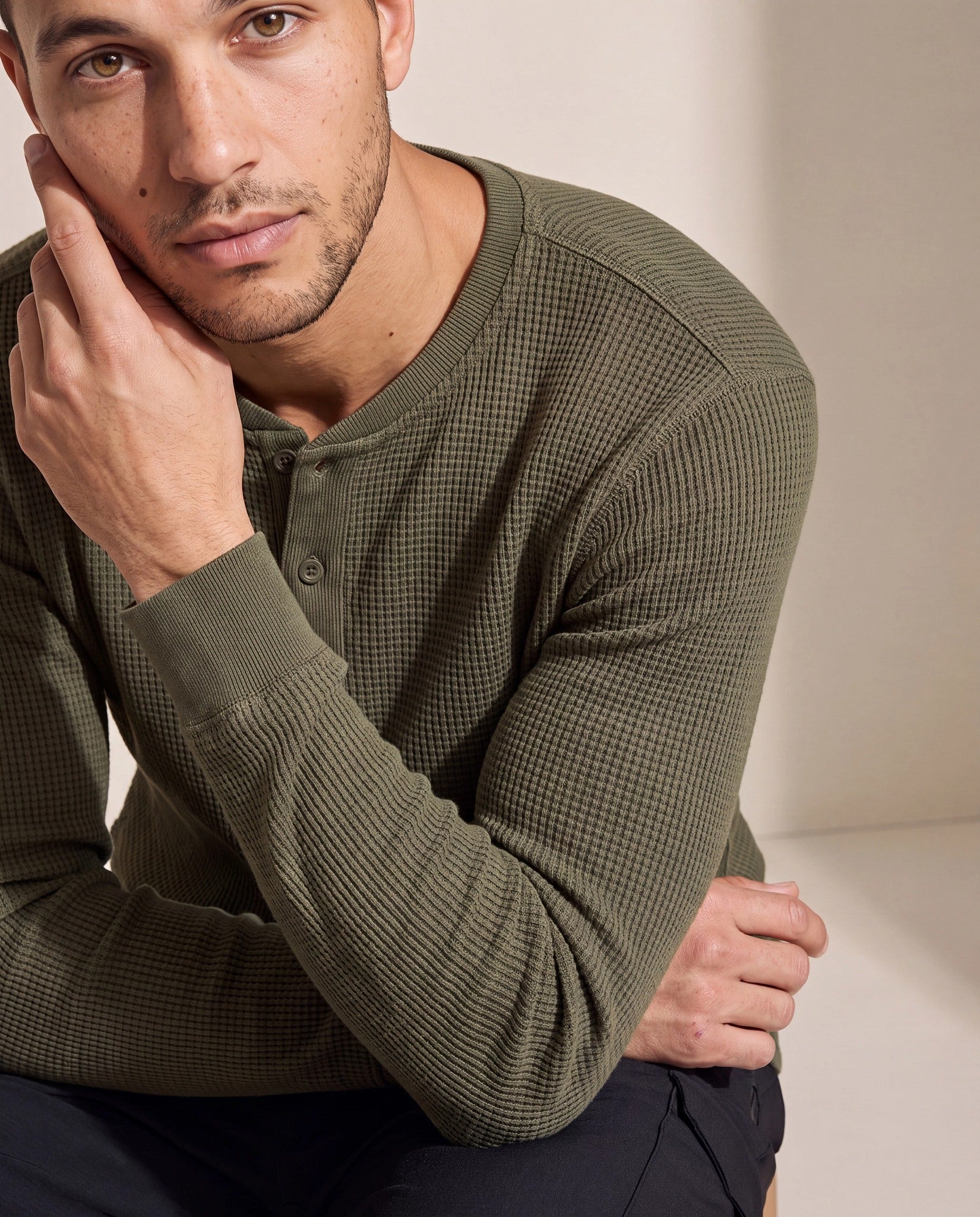 Combat Olive $|& SDOS Waffle Thermal Henley - VOF Side