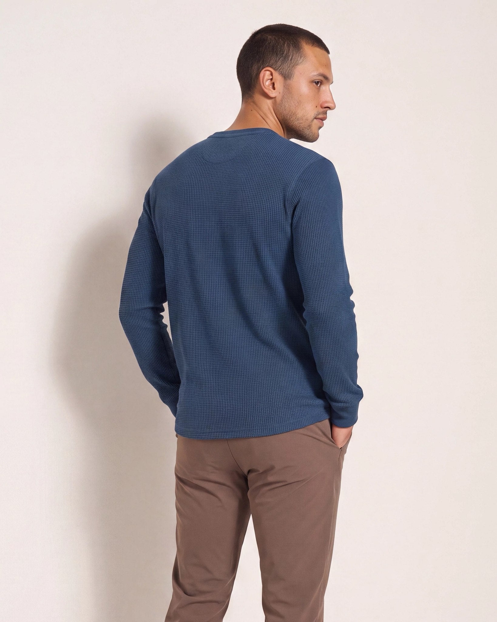 Obsidian Teal $|& SDOS Waffle Thermal Henley - SOF Back