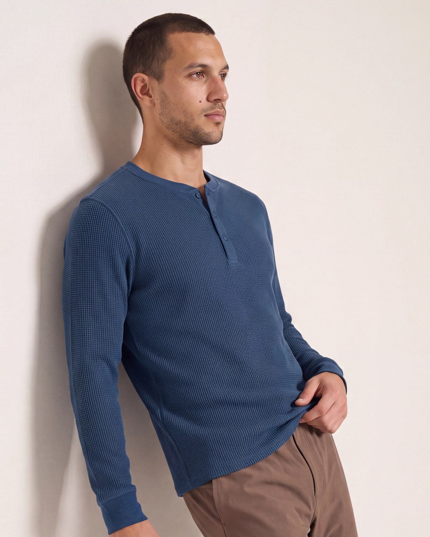 Obsidian Teal $|& SDOS Waffle Thermal Henley - SOF Front
