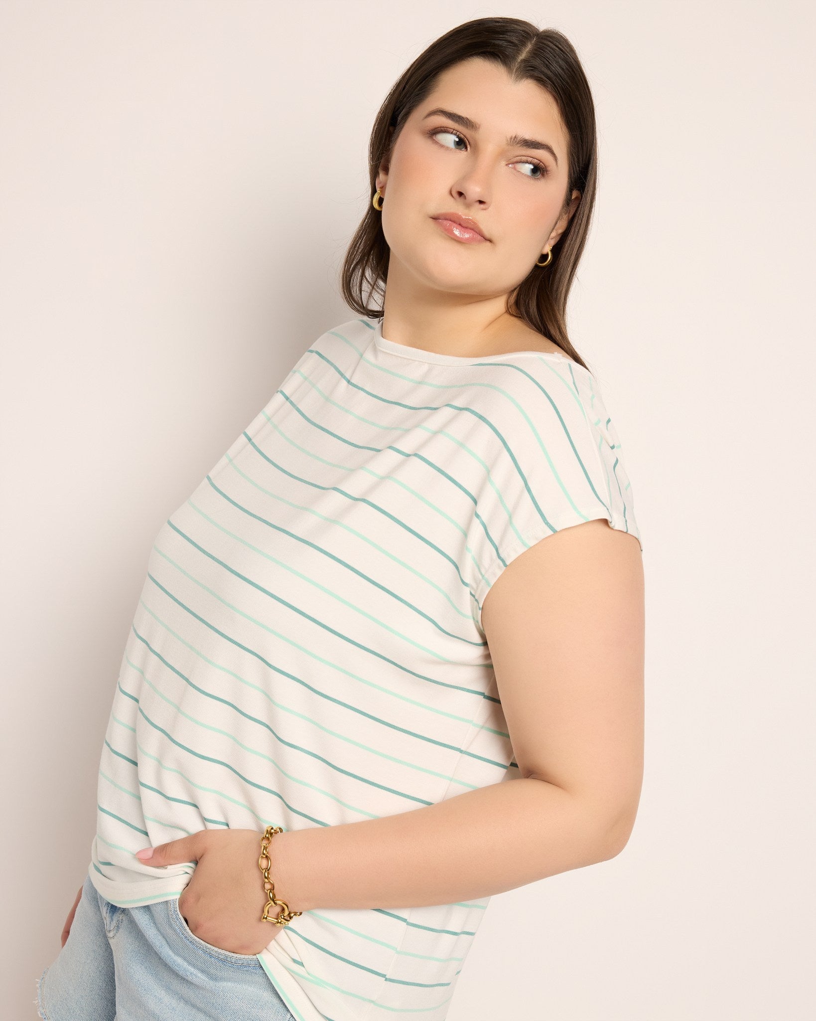 Natural Sea Glass $|& SEAS Brentwood Boat Neck Stripe Top - VOF Front